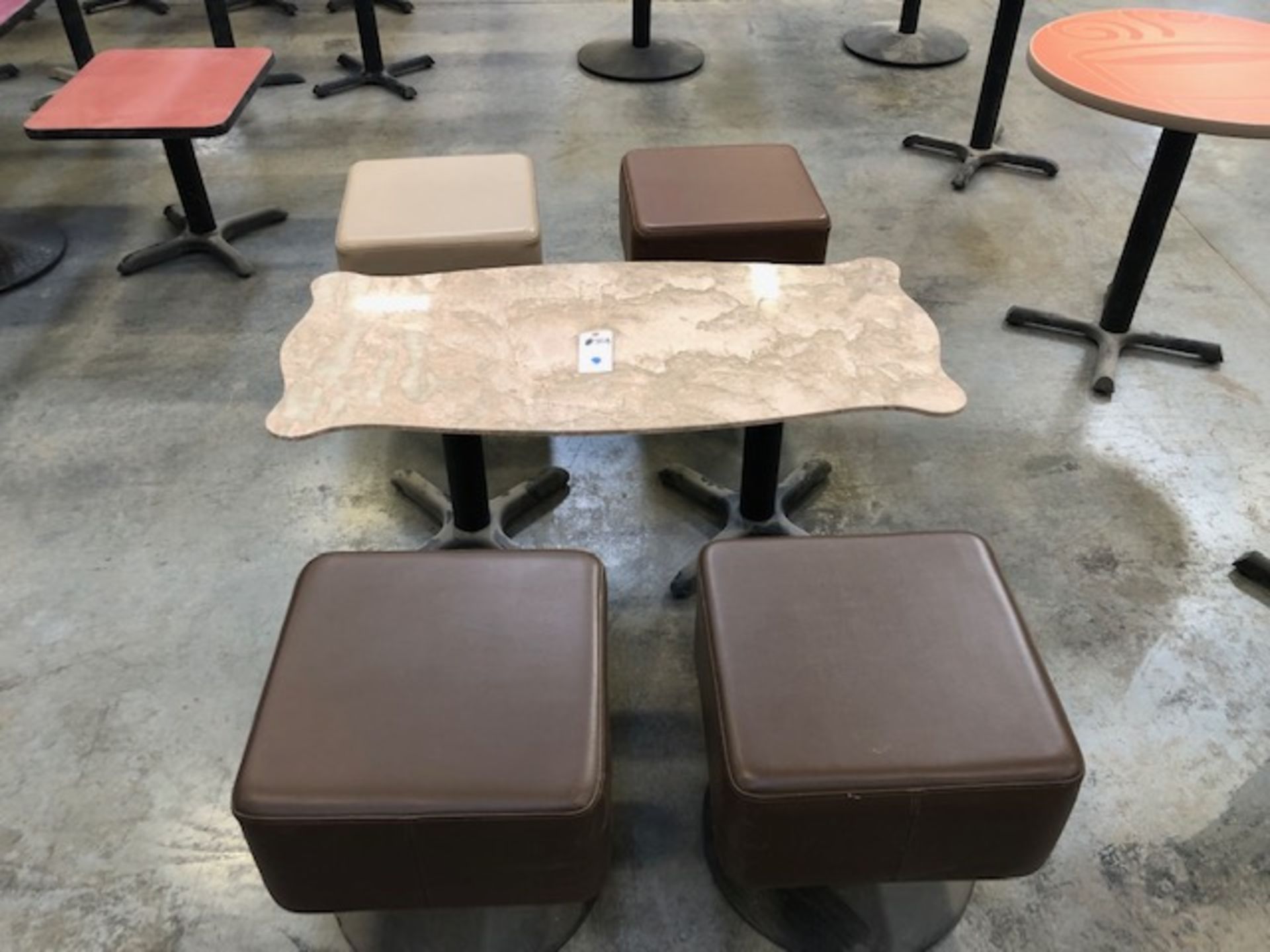 Granite Top Table w/Double Pedestal Metal Base & 4 Asst. Stools