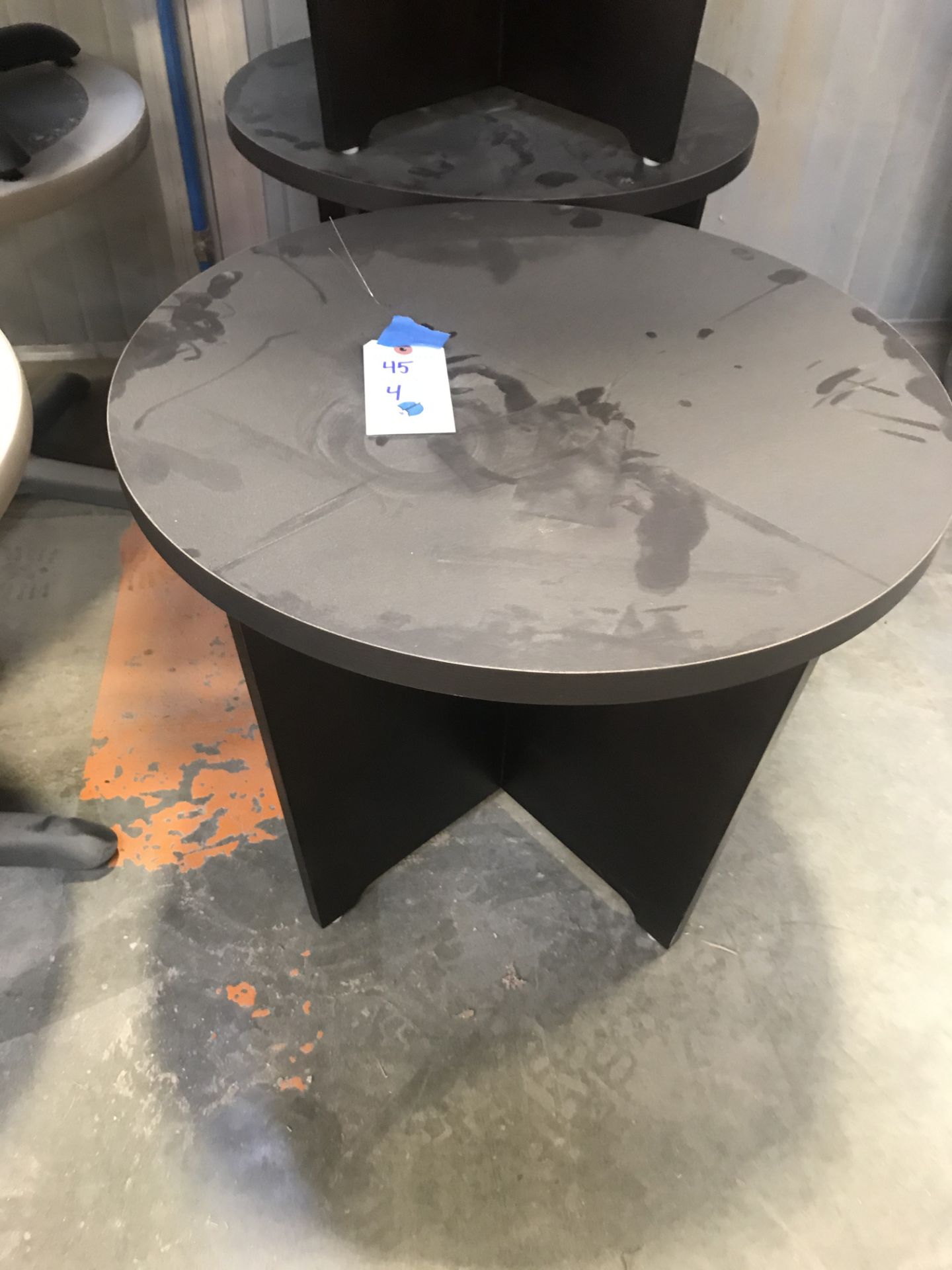 {LOT} (4) 20"H, 24"Round Wood Tables