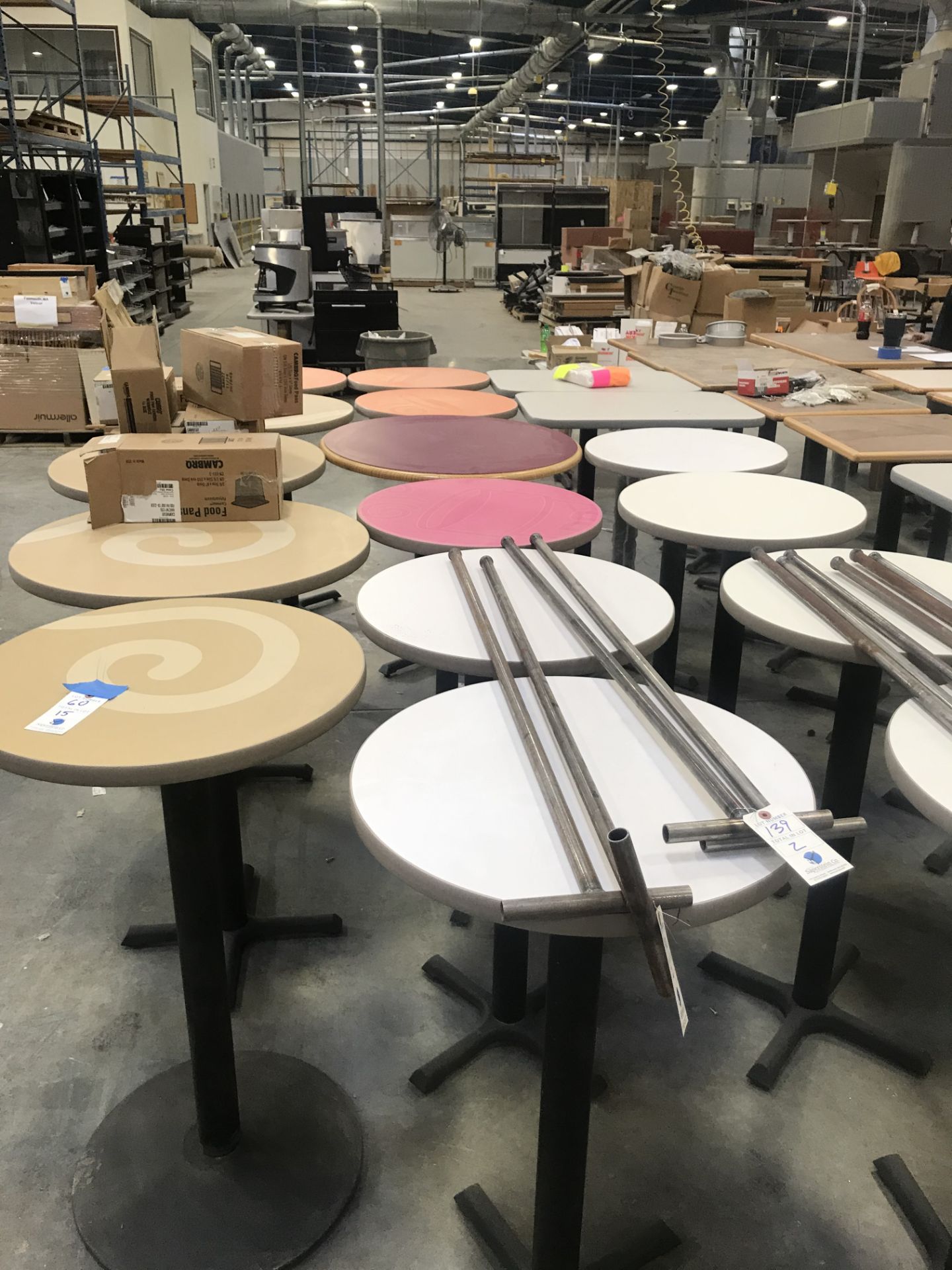 {LOT} (15) Metal Base, Laminate Top Assorted Round Tables