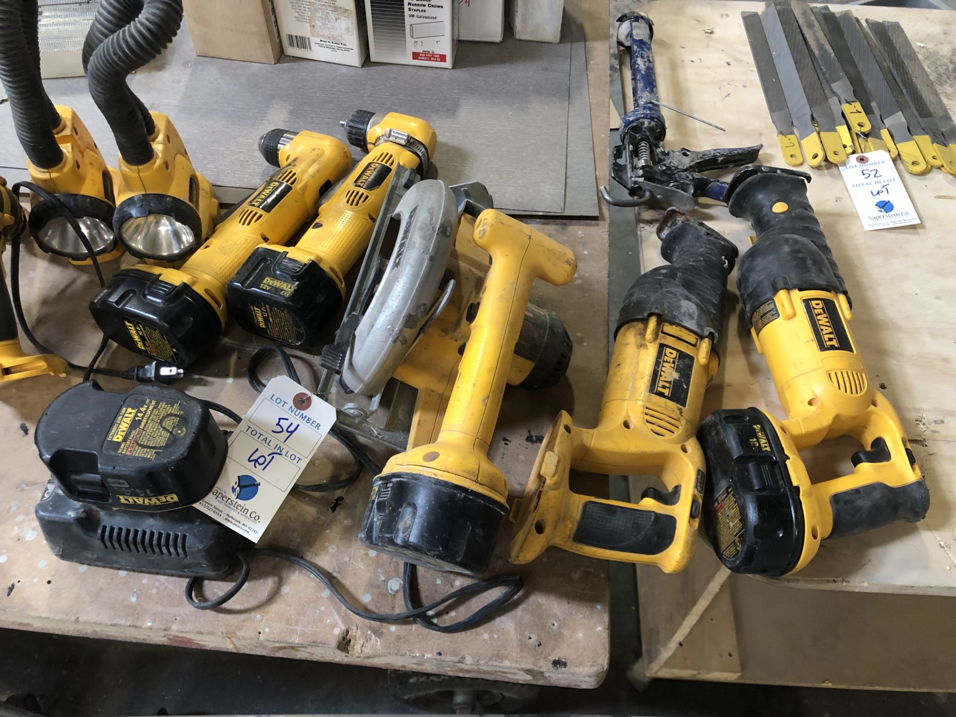 {LOT} (18) Assorted Dewalt Cordless Tools C/O Drills, Saws, Lights, Batteries and Chargers