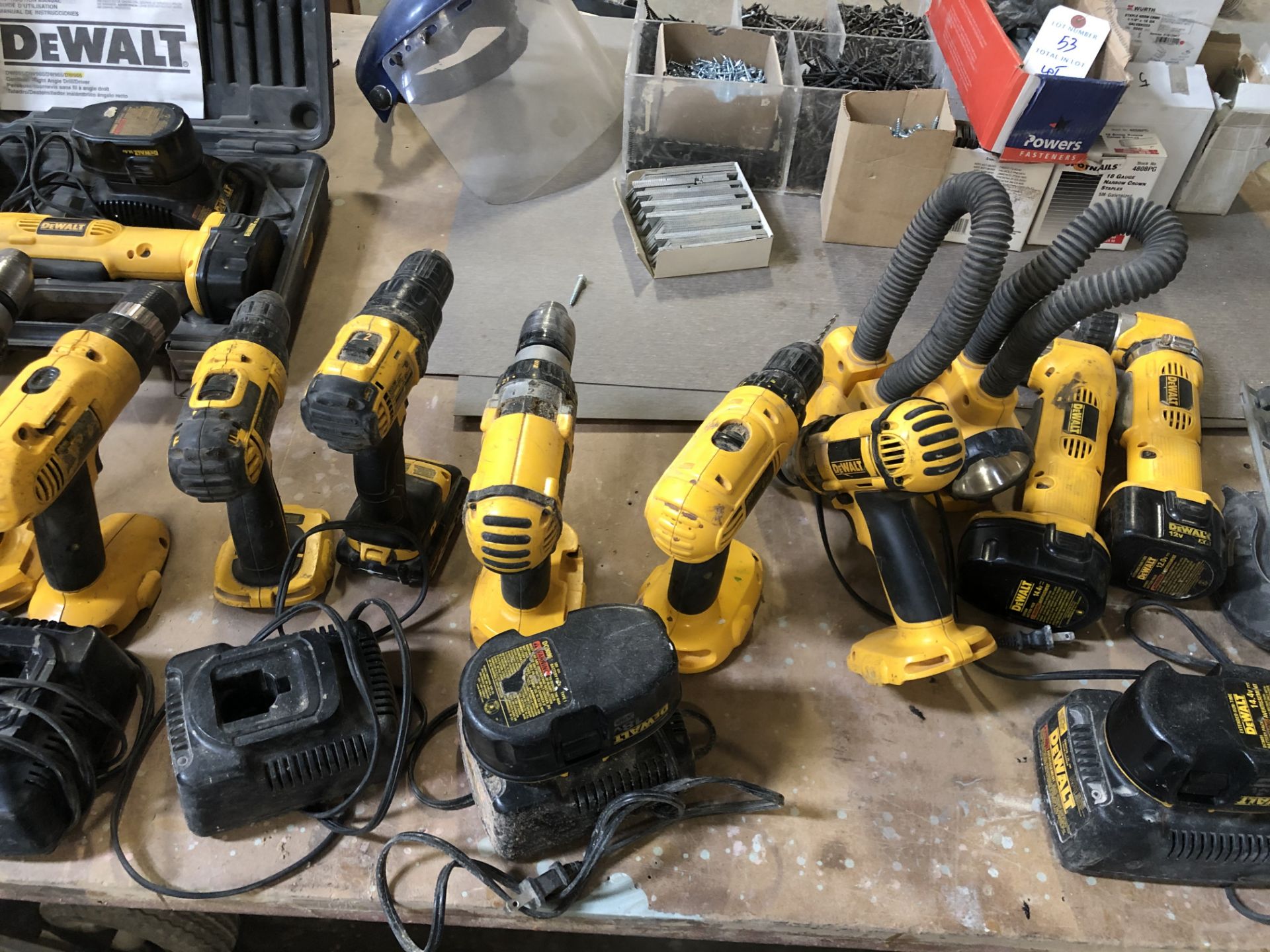 {LOT} (18) Assorted Dewalt Cordless Tools C/O Drills, Saws, Lights, Batteries and Chargers - Image 2 of 4