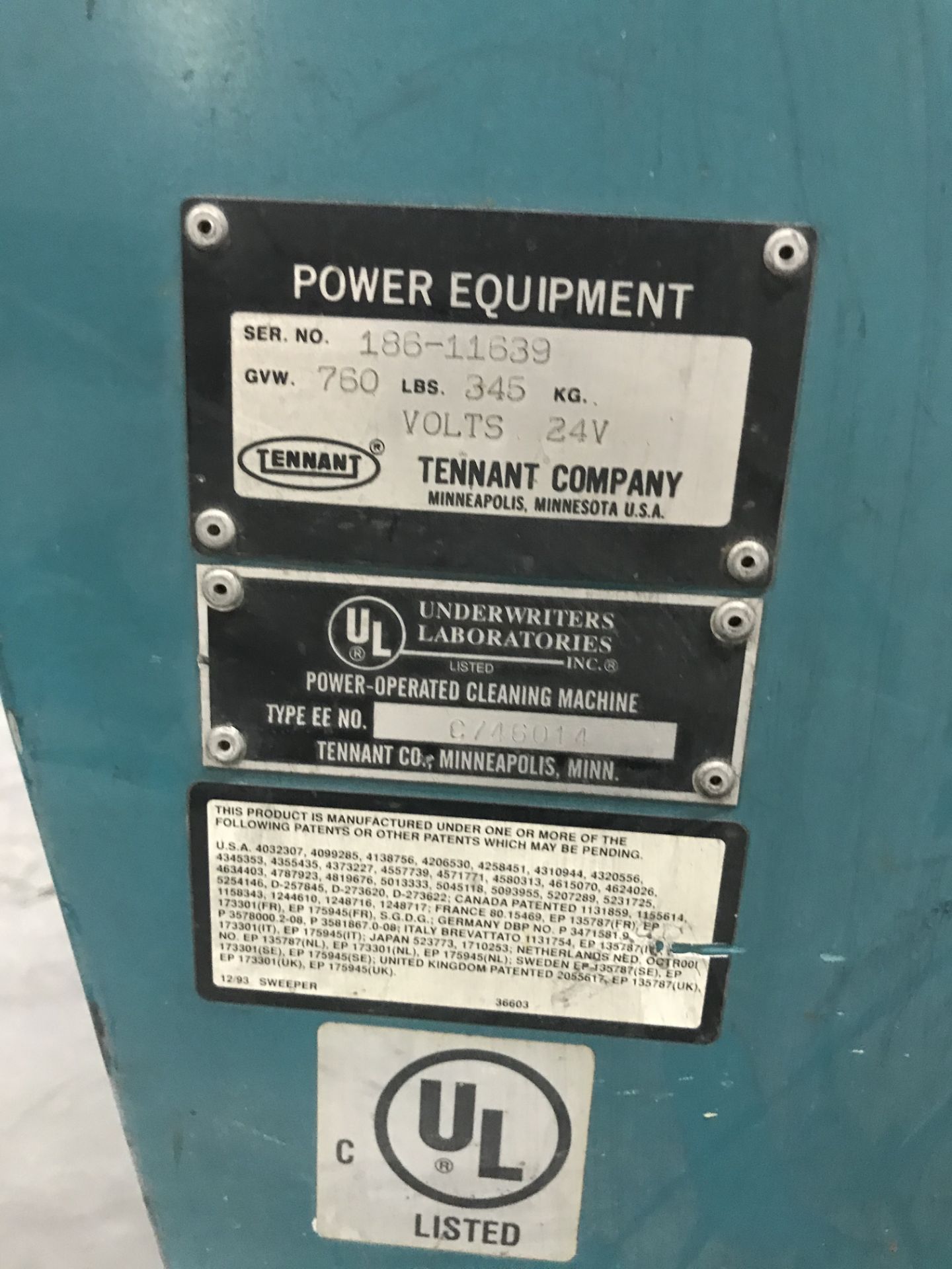 Tenant #186-11539GVW760 345 Lbs., 24V Electric Floor Sweeter (Working Unit) - Image 3 of 3
