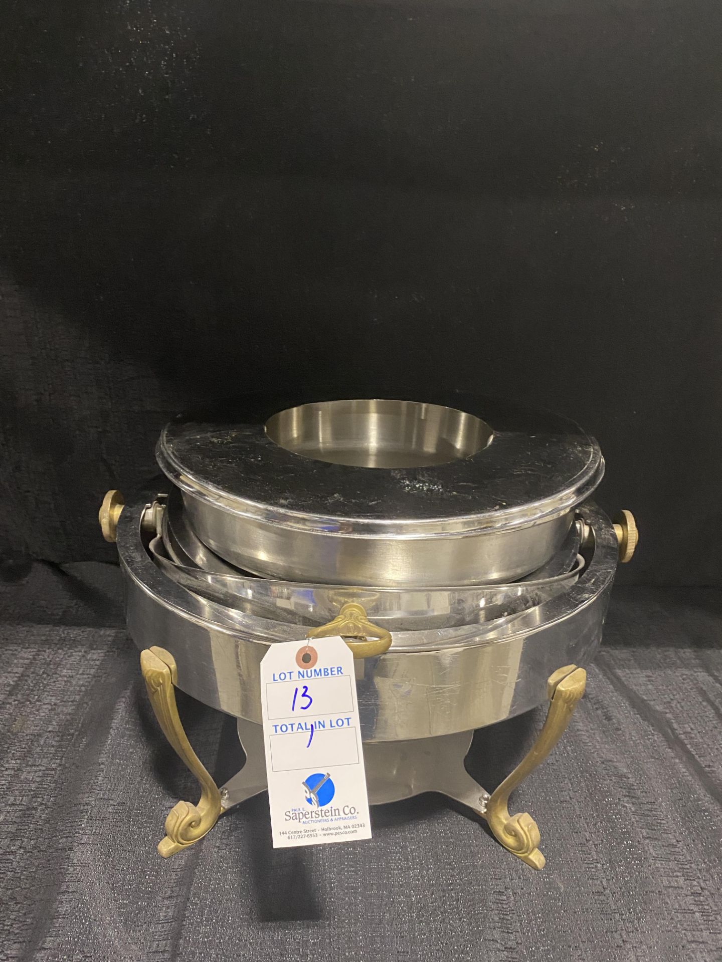 Bonchef Brass Leg 13" Round Stainless Steel Chafing Dish w/2 SS Insert Pans & Bowl Adapter