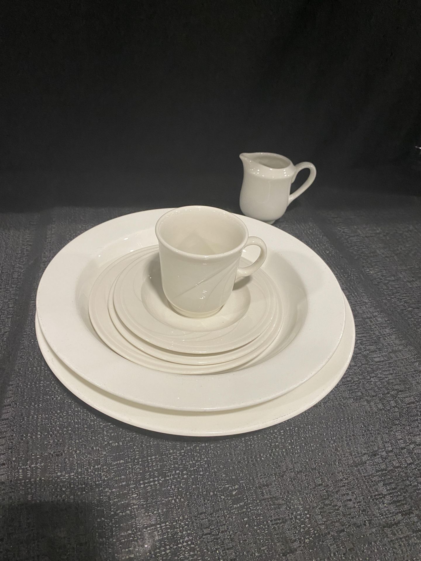 (40 Each) 6 Piece China Set c/o: (40) 12"White Dinner Plate, (40) 11.5" White Shallow Bowl, (40)