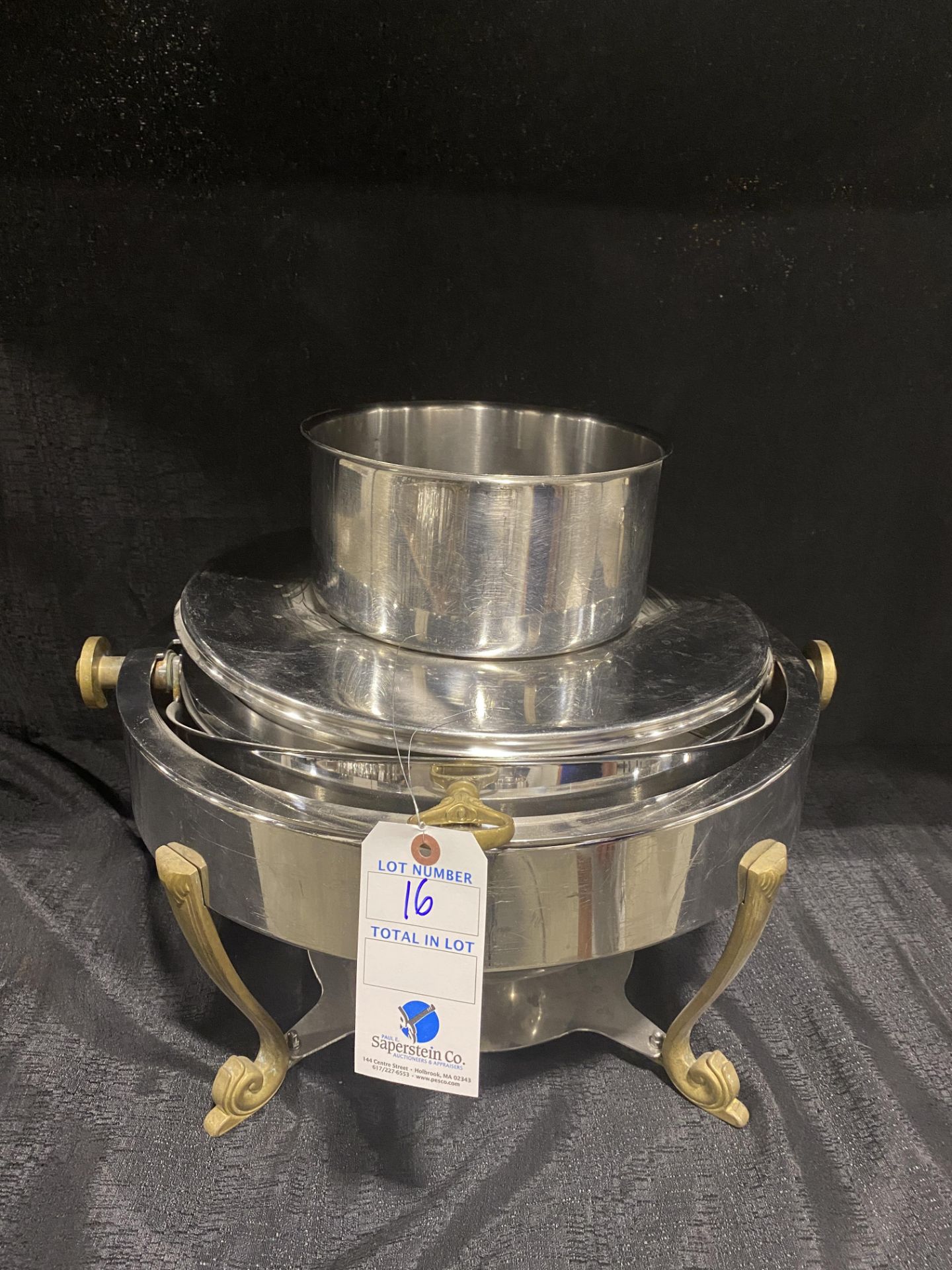 Bonchef Brass Leg 13" Round Stainless Steel Chafing Dish w/2 SS Insert Pans & Bowl Adapter w/Soup