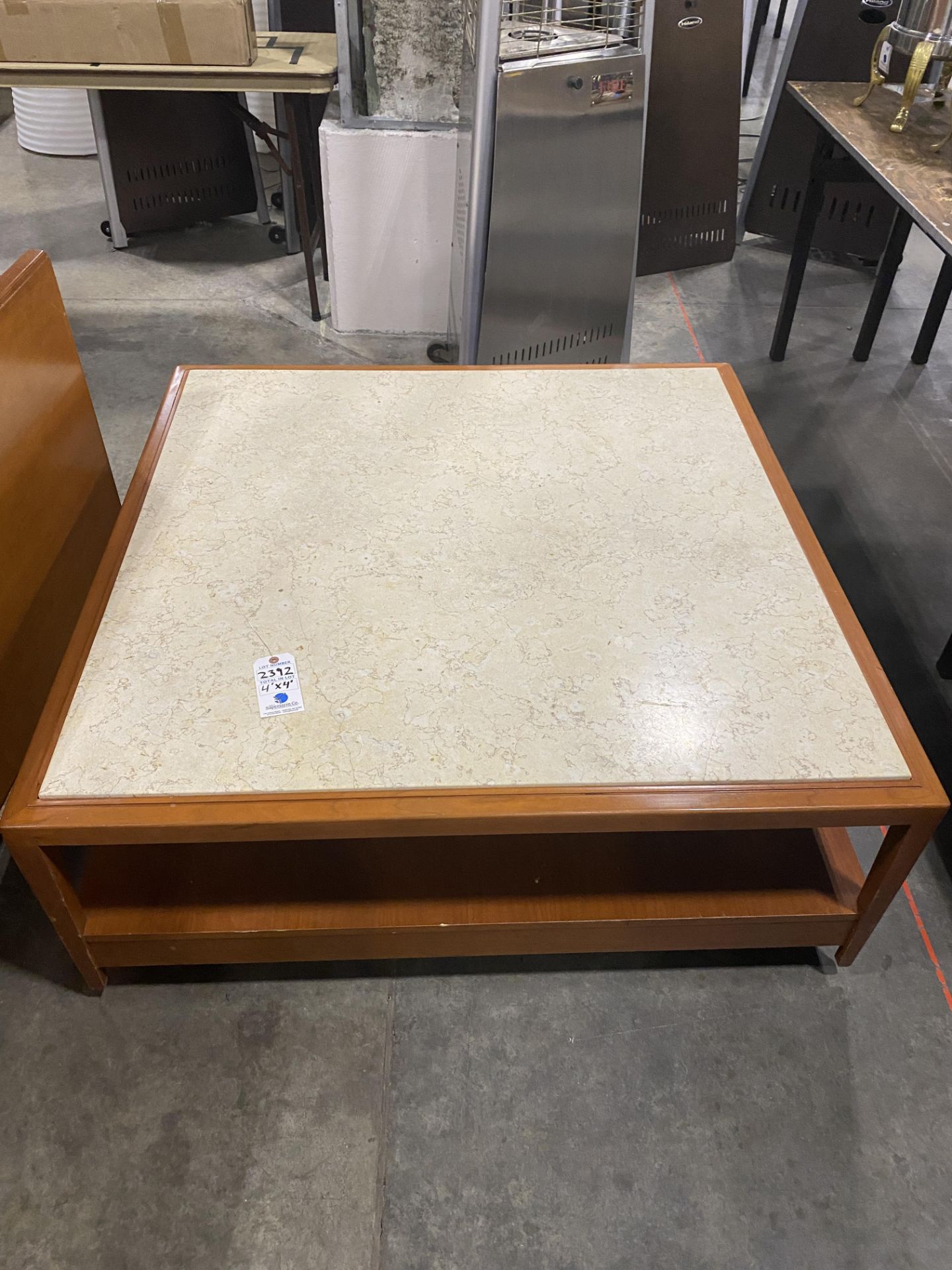 4' x 4' Solid Surface Top Wood Base Coffee Table