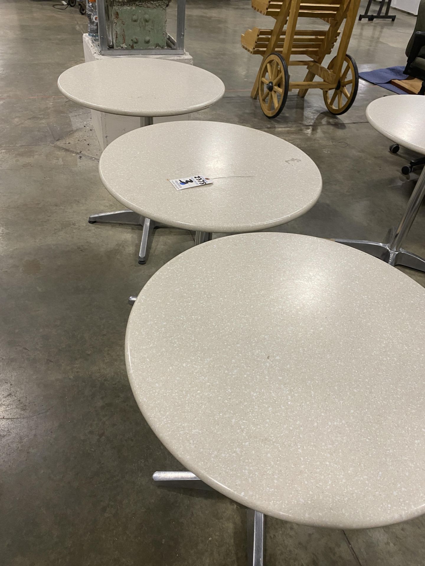 (3) Piece 28" Round x 30" H Formica Top Metal Base Cocktail Tables