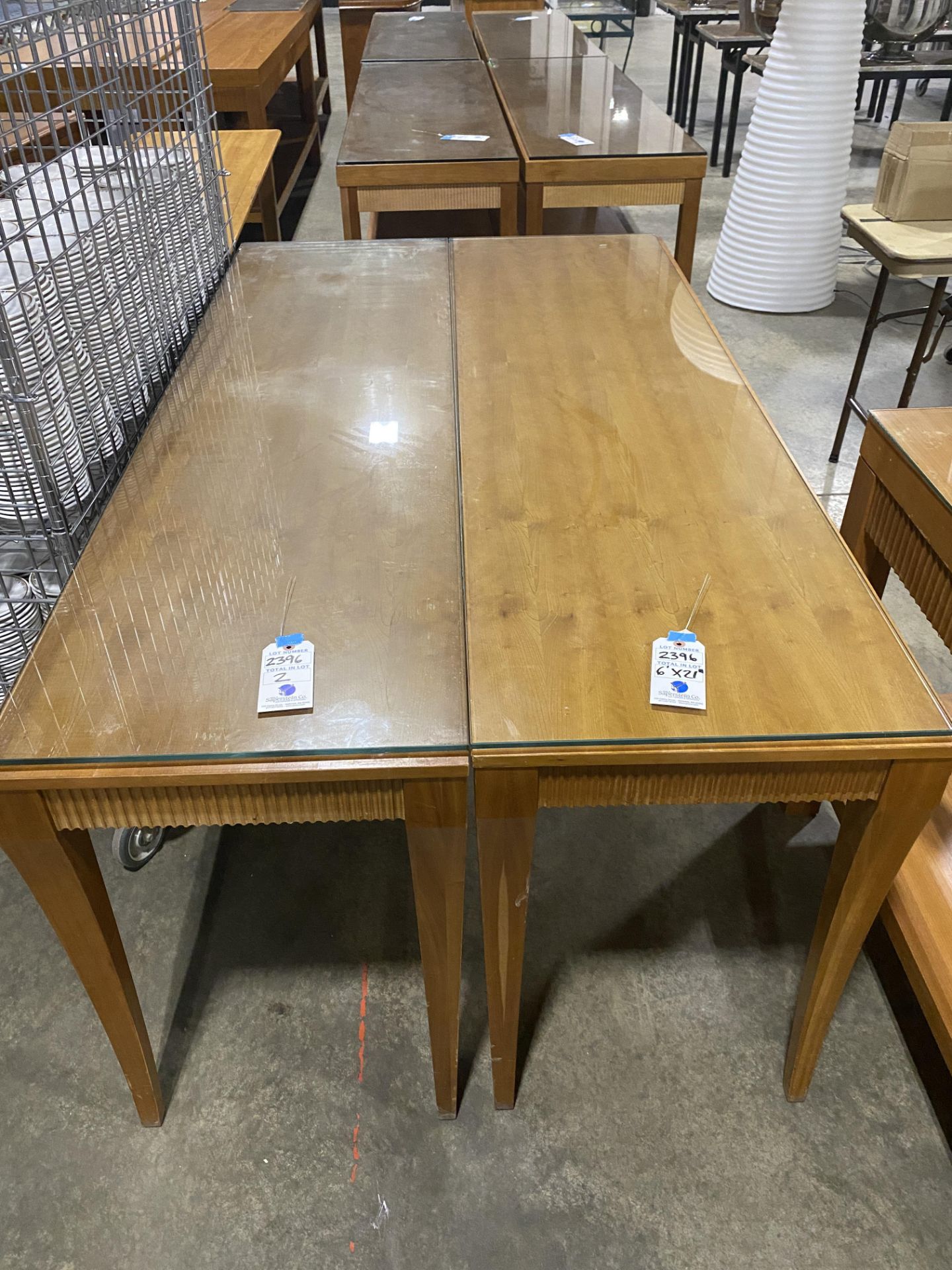 (2) 6' x 21" All Wood Soft Table w/Glass Top