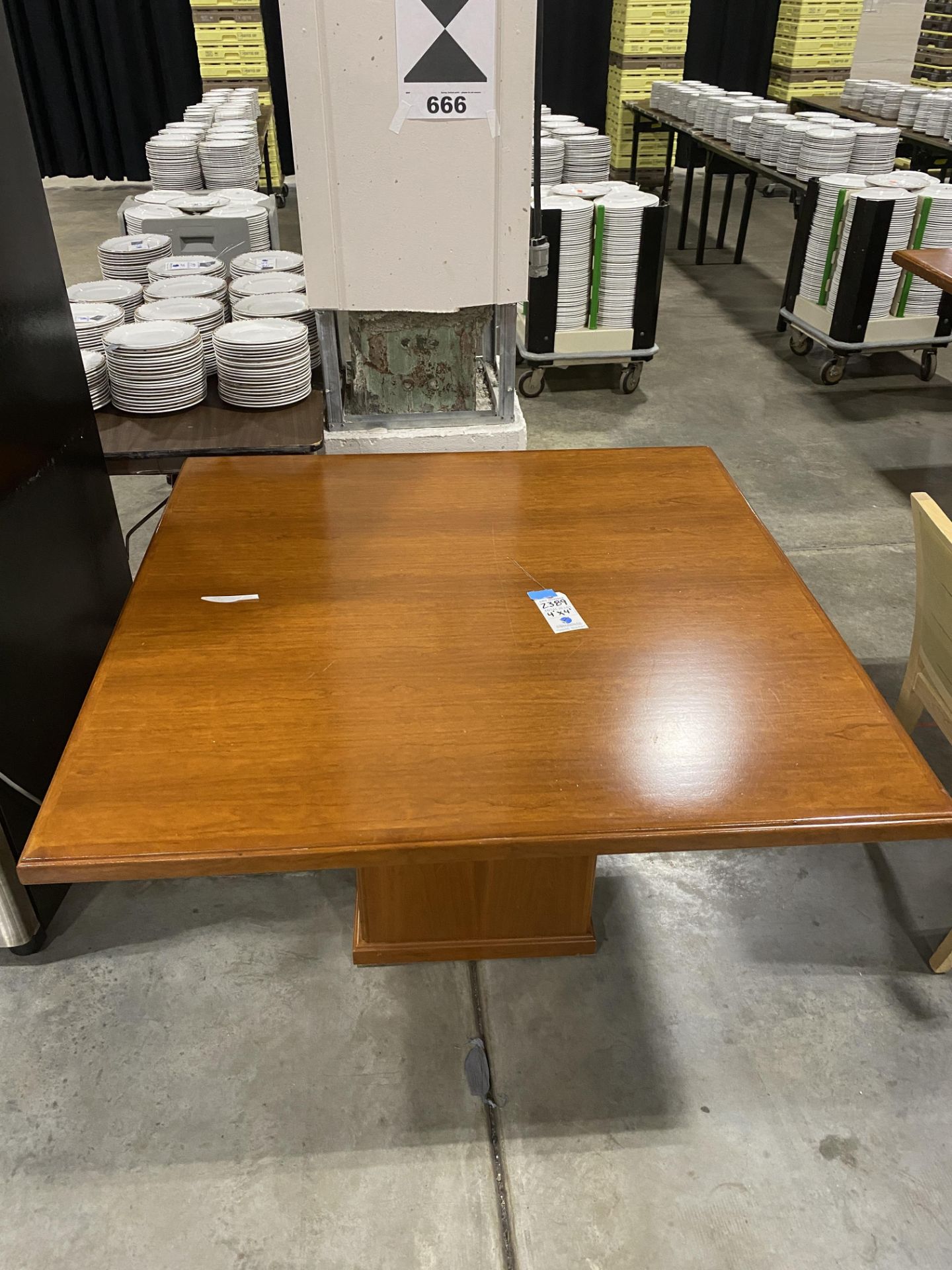 (2 Pieces) c/o: 8' x 4' Double Wood Pedestal Wood Top Conference Table & 4' x 4' Square All Wood