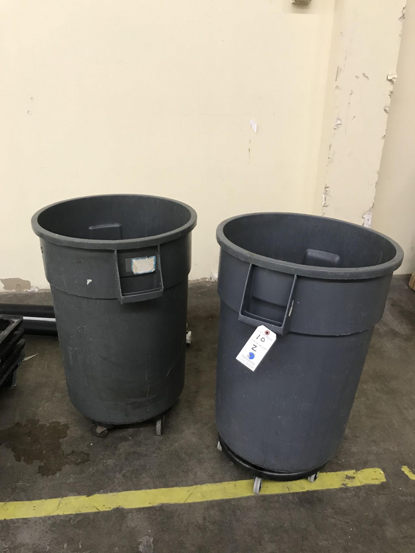 (2) Industrial Plastic Trash Cans on Dolly's