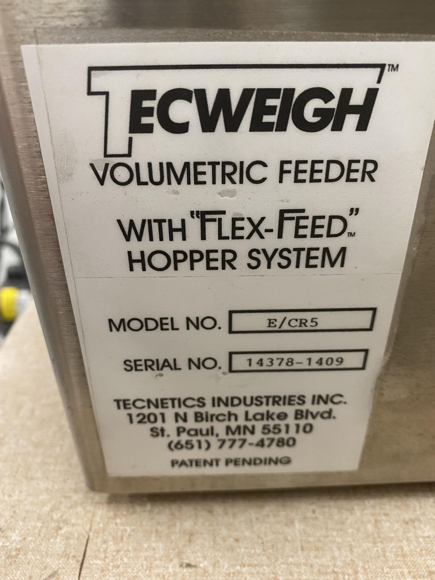 Tecweigh Volumetric Feeder w/Flex Feed Hopper System #E/CR5, Tecweight Drive Enabled Speed Control - Image 2 of 2