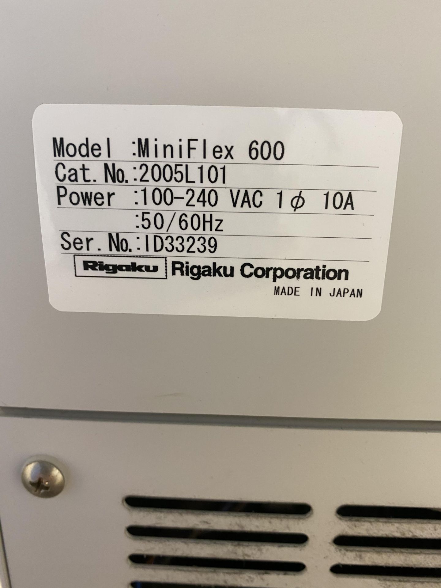 Rigaku MiniFlex 600 Measures Elements and Identifies Compounds, Cat #2005L101, Power 100-240Vac, - Image 5 of 14