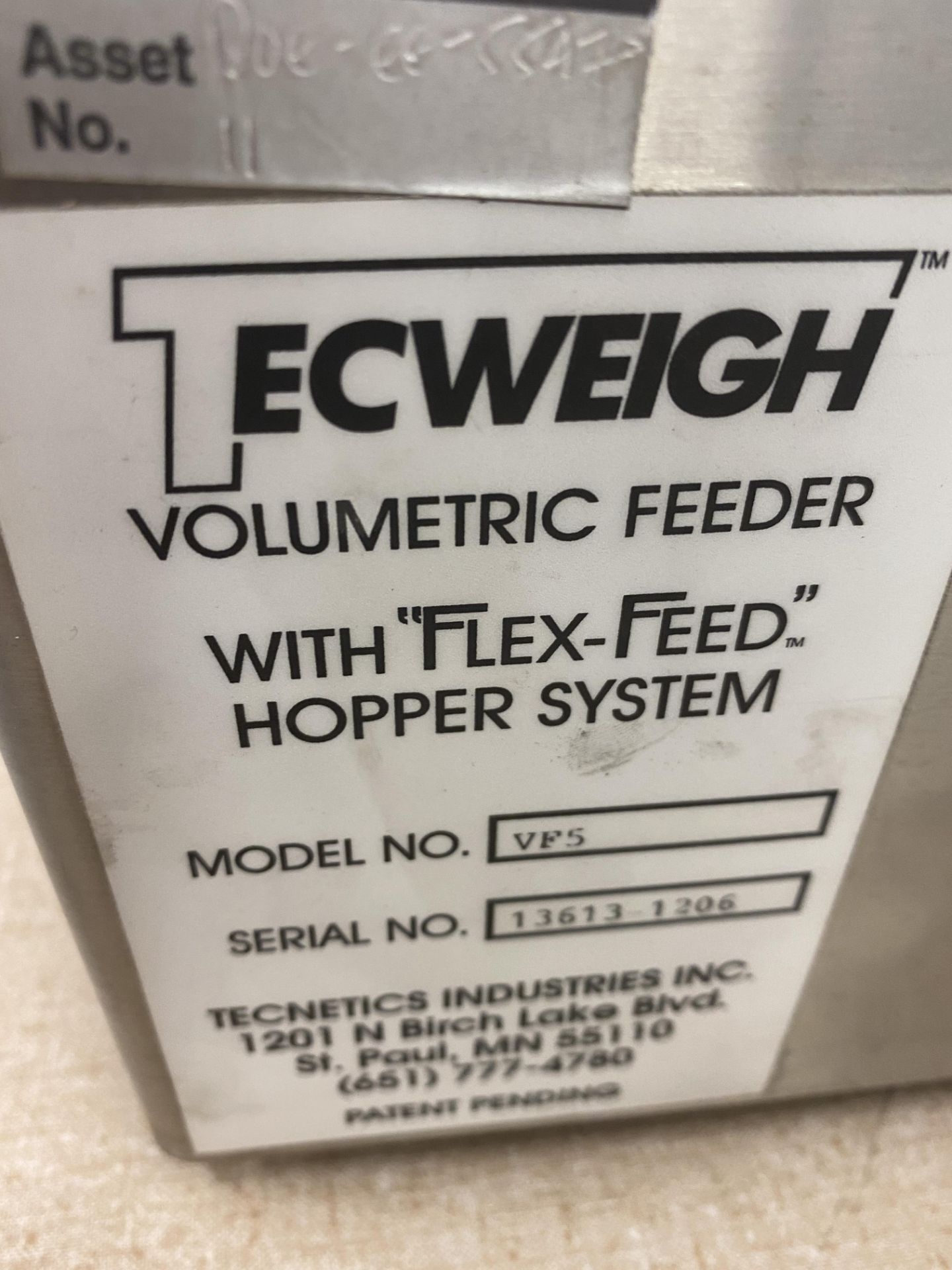 Tecweigh Volumetric Feeder w/Flex Feed Hopper System #E/CR5, Tecweight Drive Enabled Speed Control - Image 2 of 2