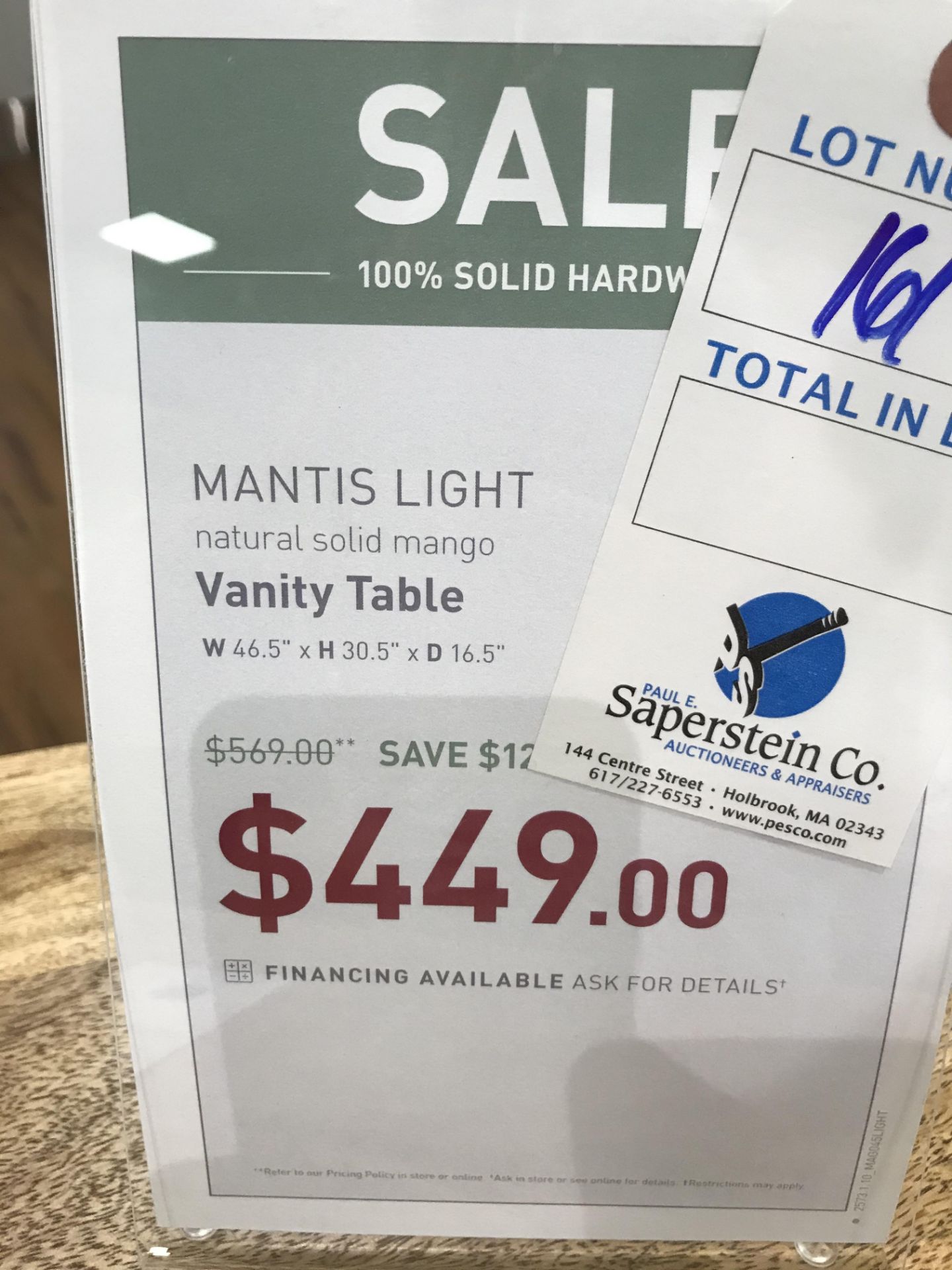 Vanity Table (Mantis Light) See Picture For Dimensions and Product Info - Image 2 of 2