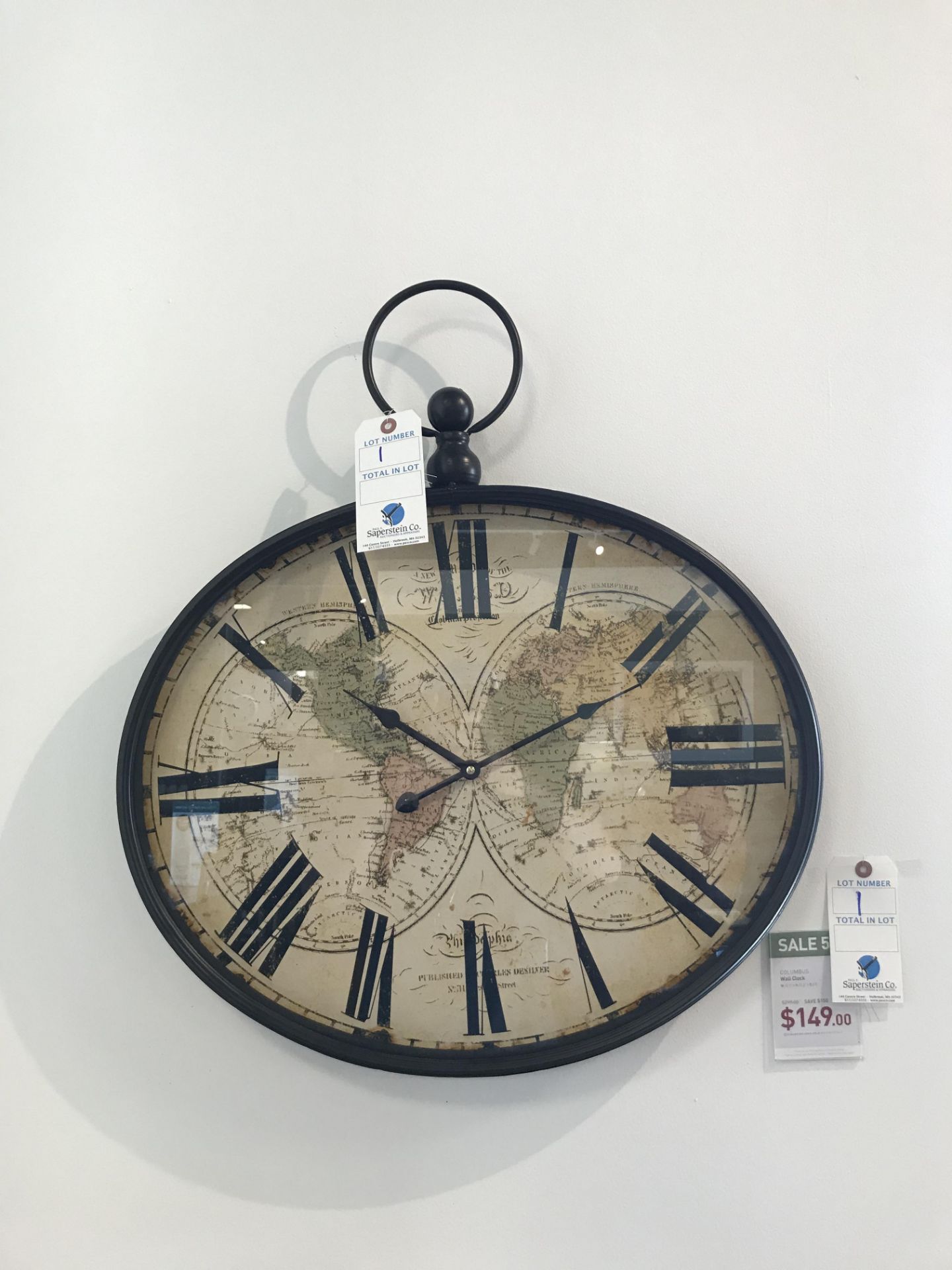 Handing Wall Clock (Columbus) See Picture For Dimensions and Product Info