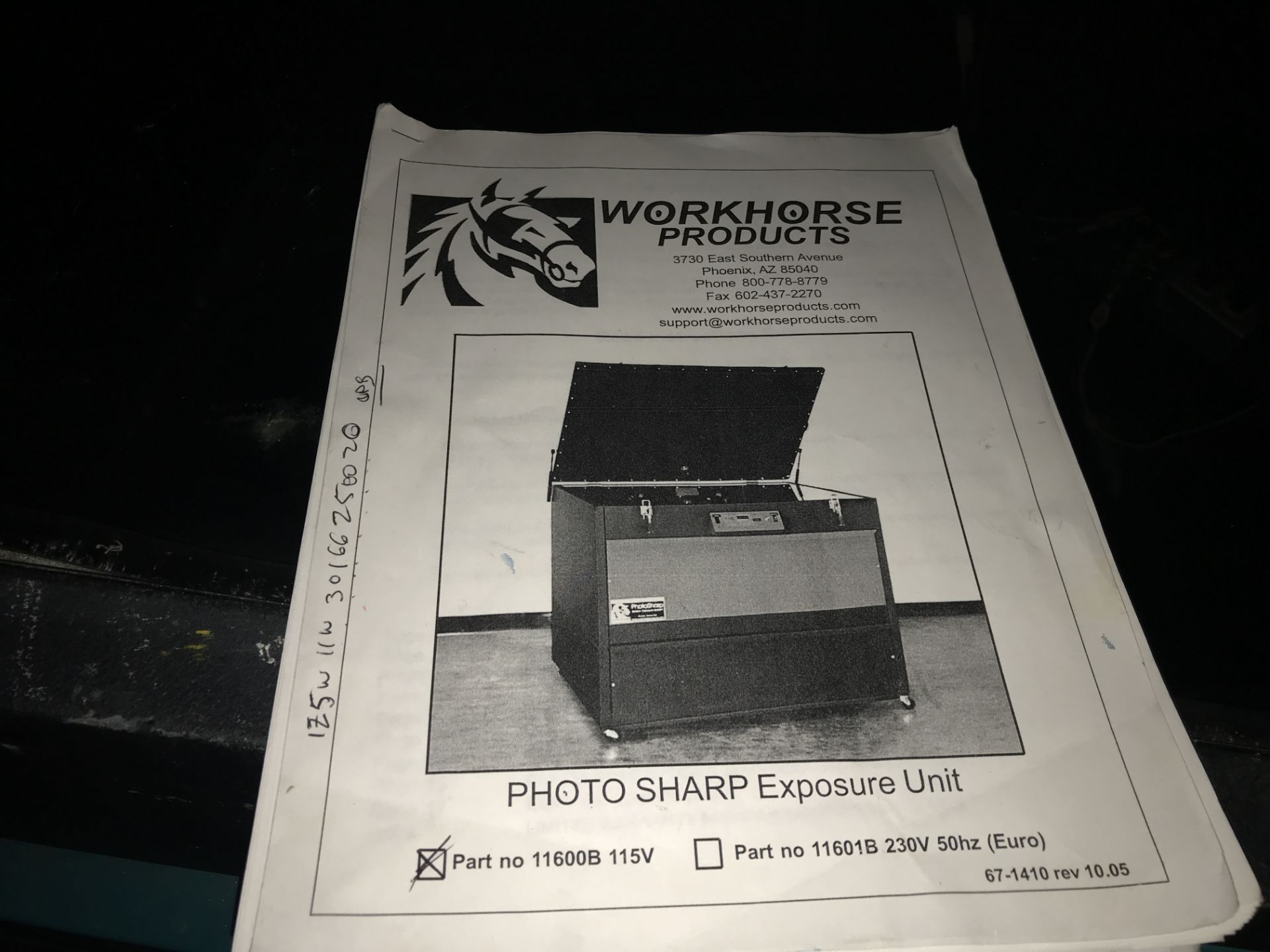 Workhorse Photo Sharp Exposure Unit #11600B, 115V w/Manual & New Fabric - 45" x 34"- Must be - Image 2 of 2