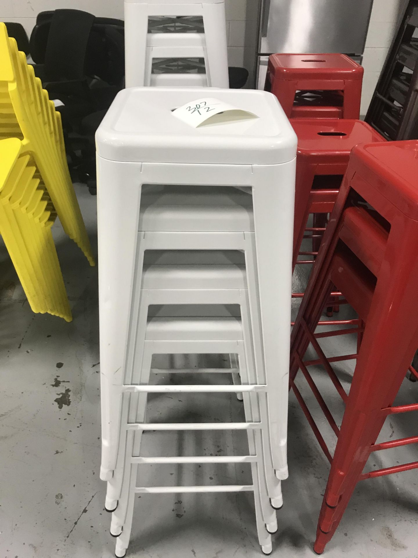 (12) Matching Metal Stools 27'H - White in Color