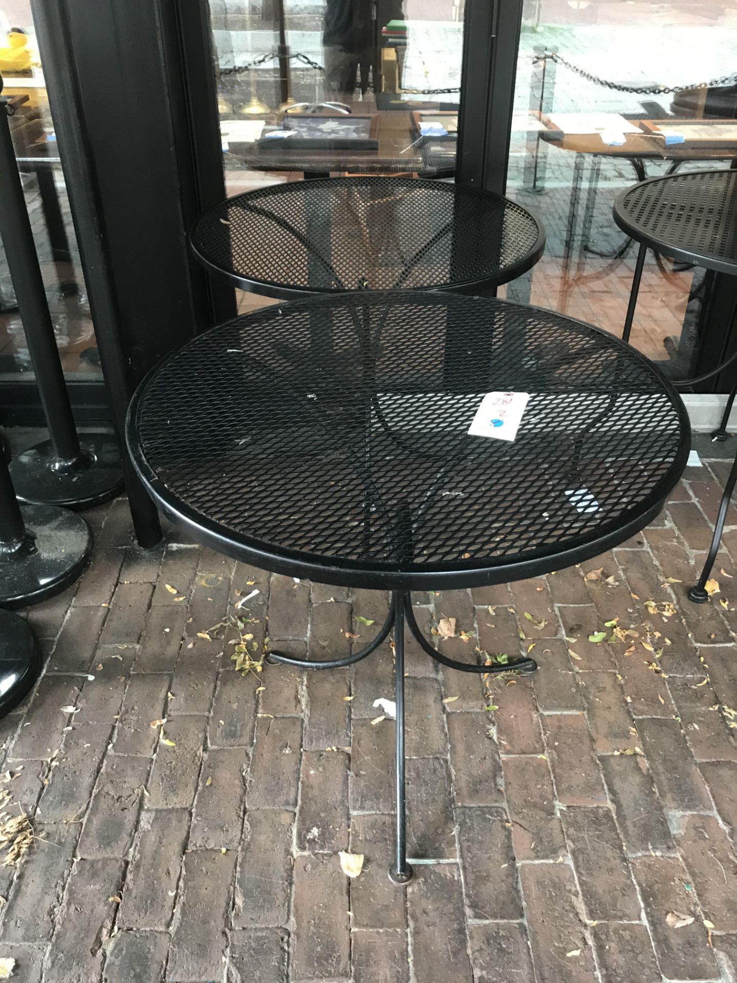 (2) 30" Matching Round Metal Mesh Top Patio Tables
