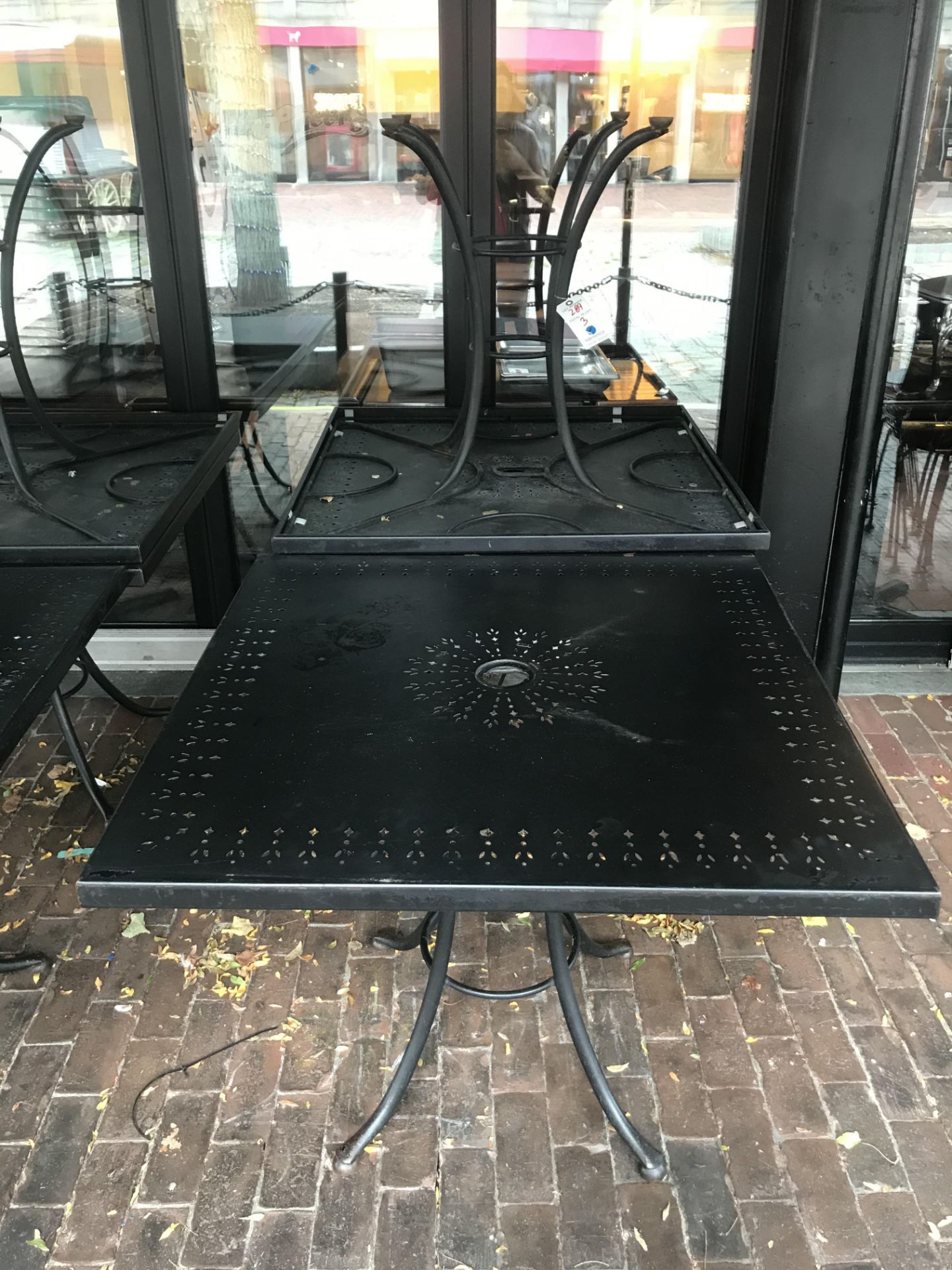 (3) 36" x 36" Square Metal Filigree Design Metal Outdoor Tables