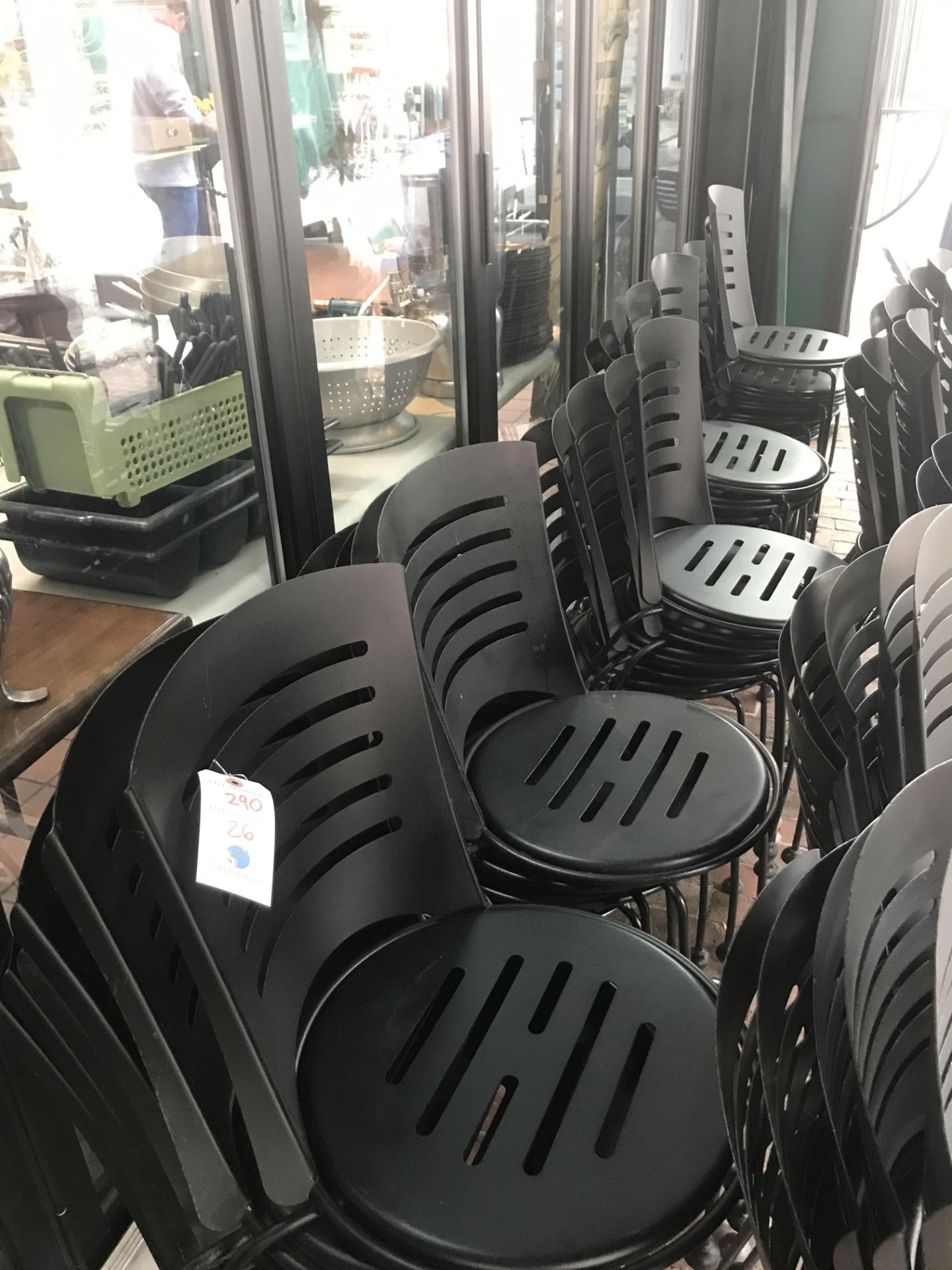 (26) Slotted Seat & Back Stackable Metal Patio Chairs