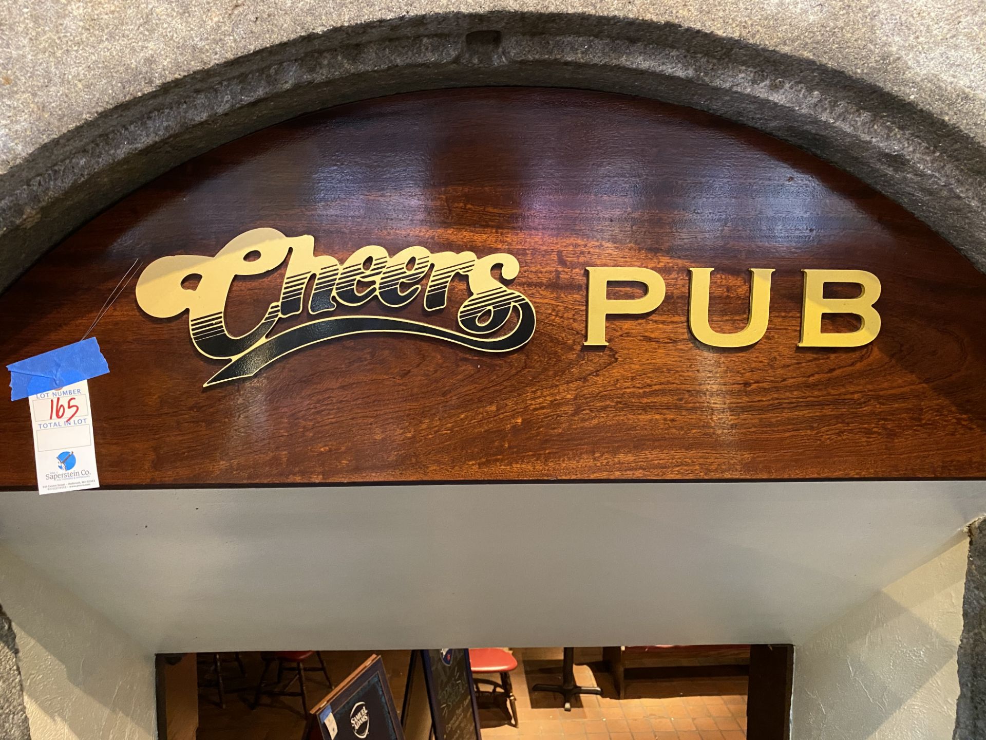 "CHEERS PUB" Wood Entry Sign Half Moon Shaped 51" x 16"