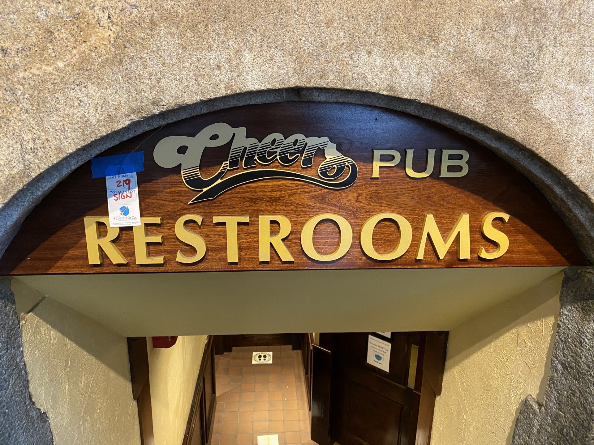 Cheers Pub Restrooms Wood Sign Half Moon 50" x 14"