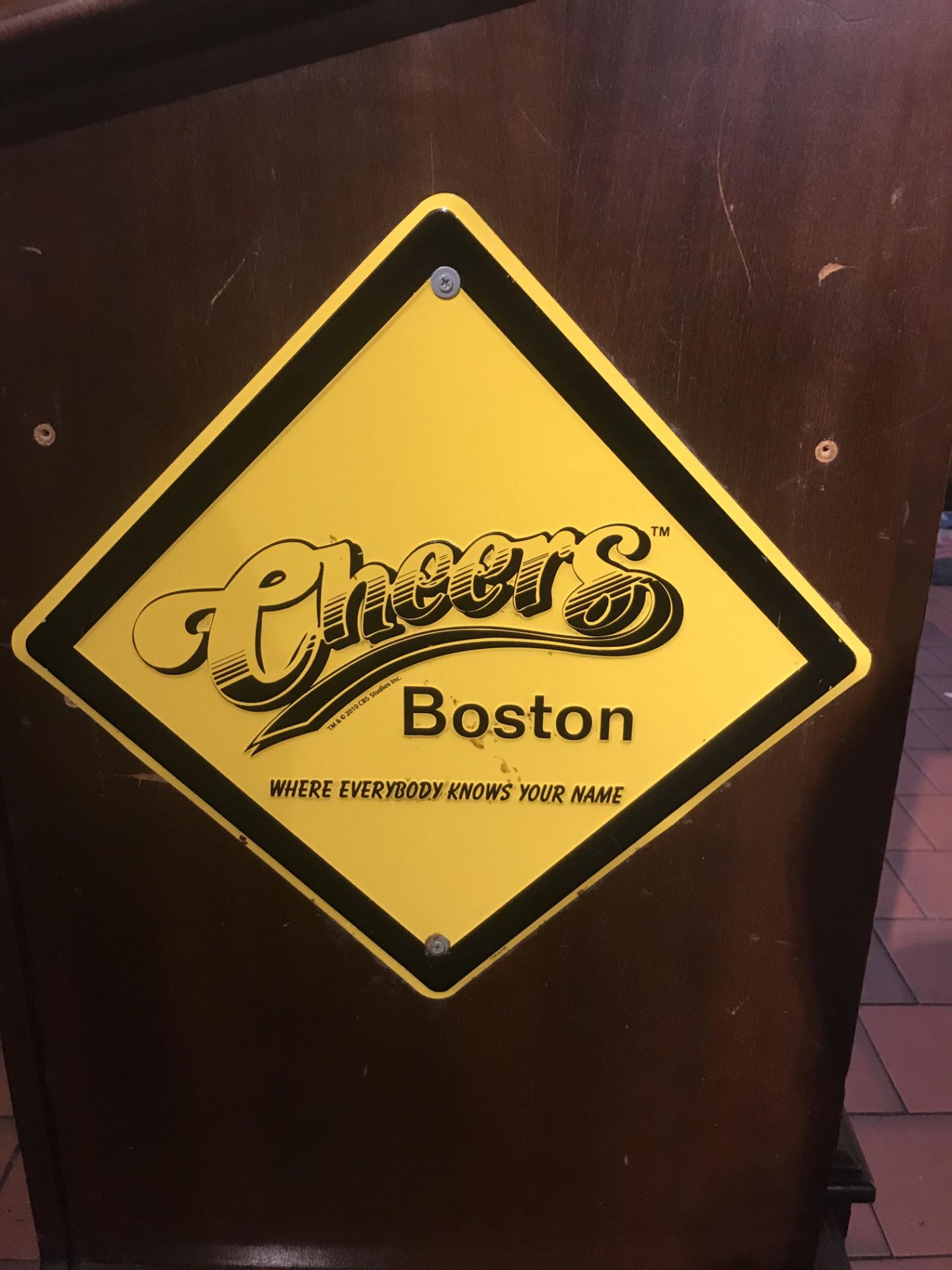 Cheers Boston Yellow Diamond Metal Sign