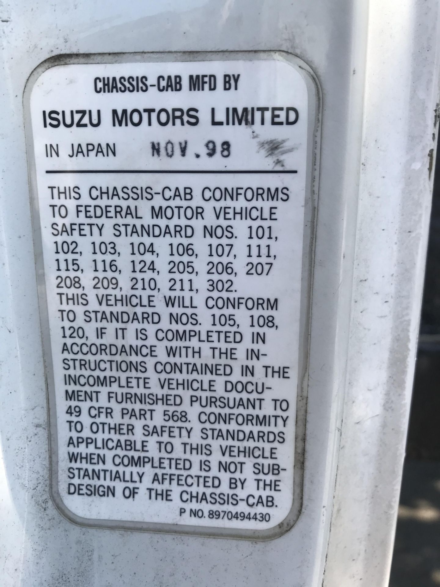 1999 Isuzu NPR Rack Body Truck, A/C, 5-Speen Manual Transmission, Turbo Diesel, 12' Rack Body, - Image 5 of 6