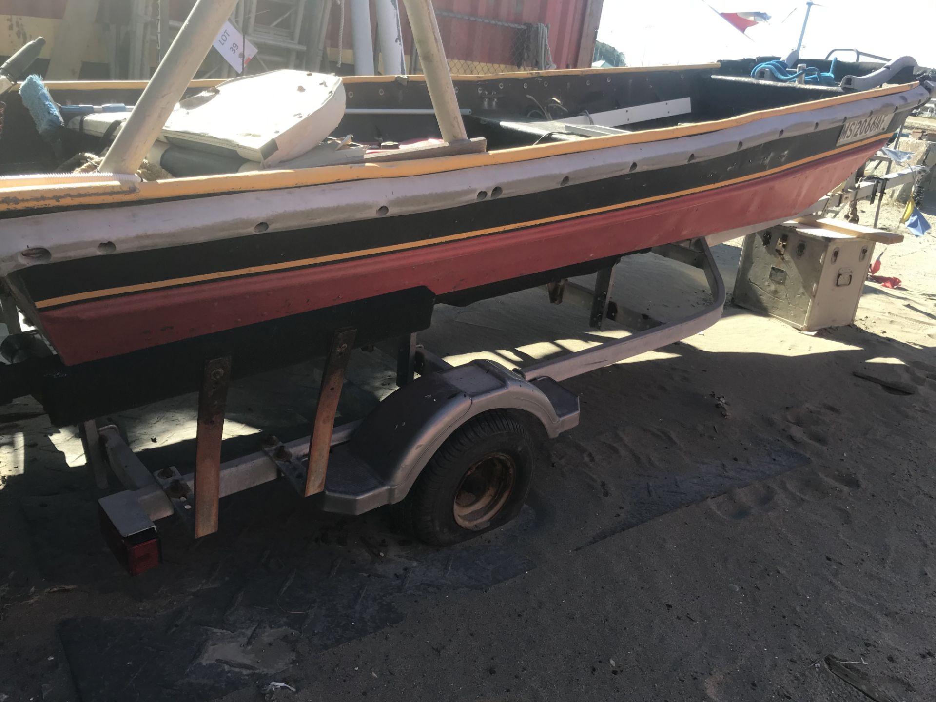 Work Skiff, Approx. 15', Johnson 25HP Tiller Outboard, Single Axle Trailer(NO TITLE) - Image 2 of 2