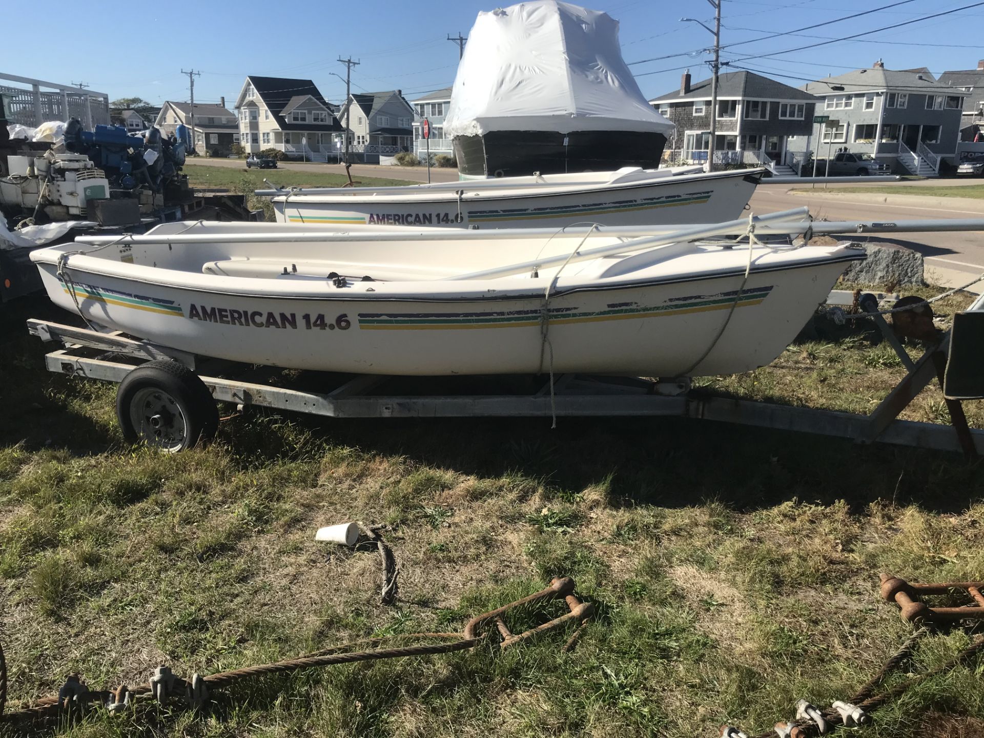 American 14' Fiberglass Sailboat with Mast & Trailer (NO TITLE)