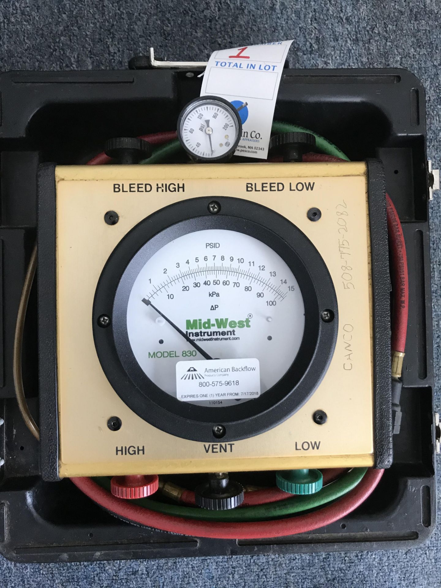 Midwest Instruments #830 Back Flow Tester w/Hose & Case