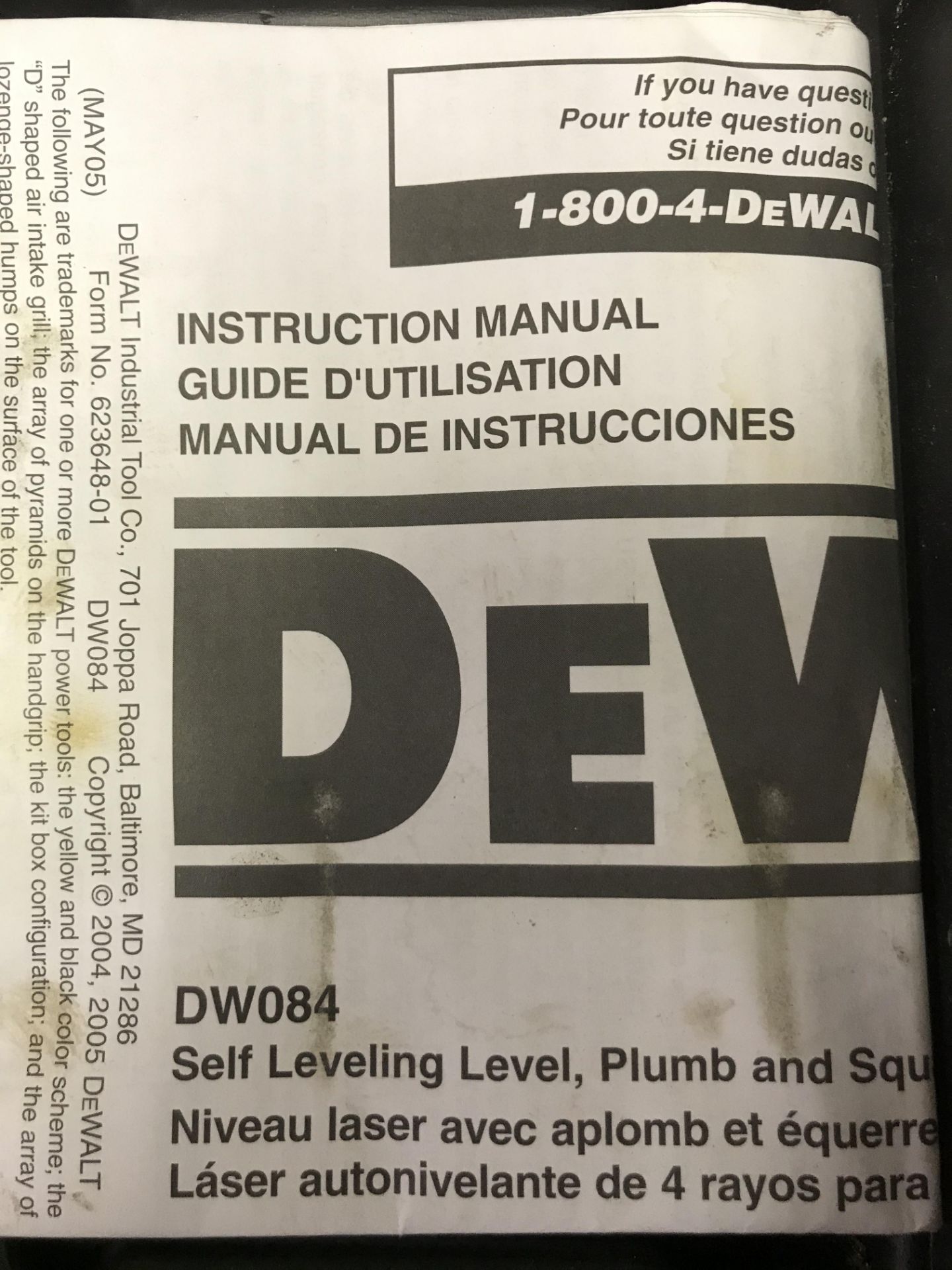 Dewalt #DW084 Self Leveling Plum & Square 4 Beam Laser w/Case - Image 2 of 3