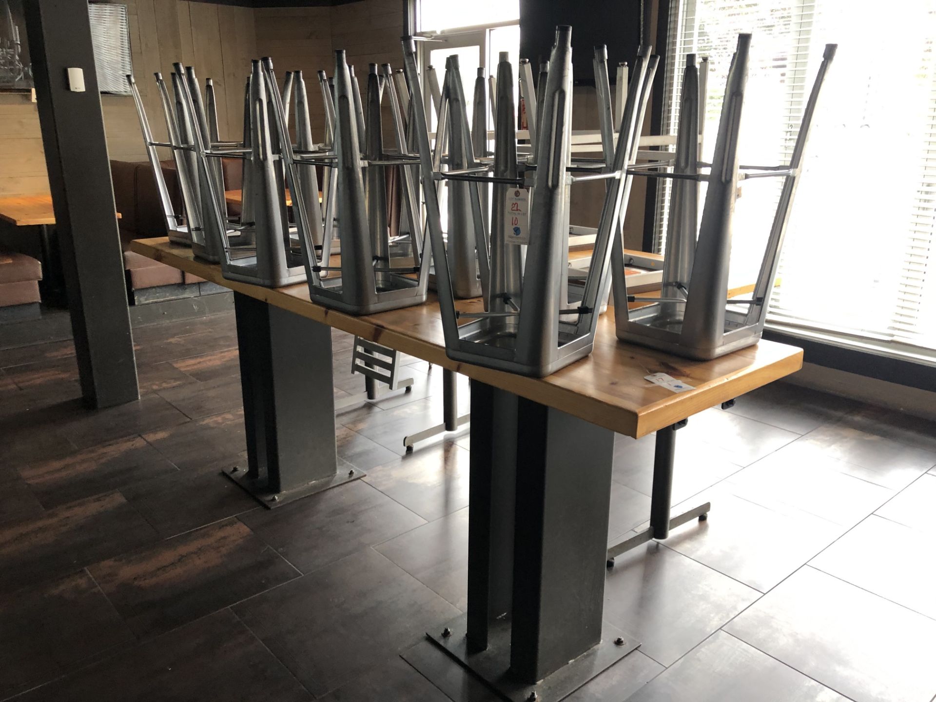 10'L x 28"W x 42"H Heavy Duty Double Pedestal Steel Base Bar Table (Bases Bolted to Floor - Buyer is