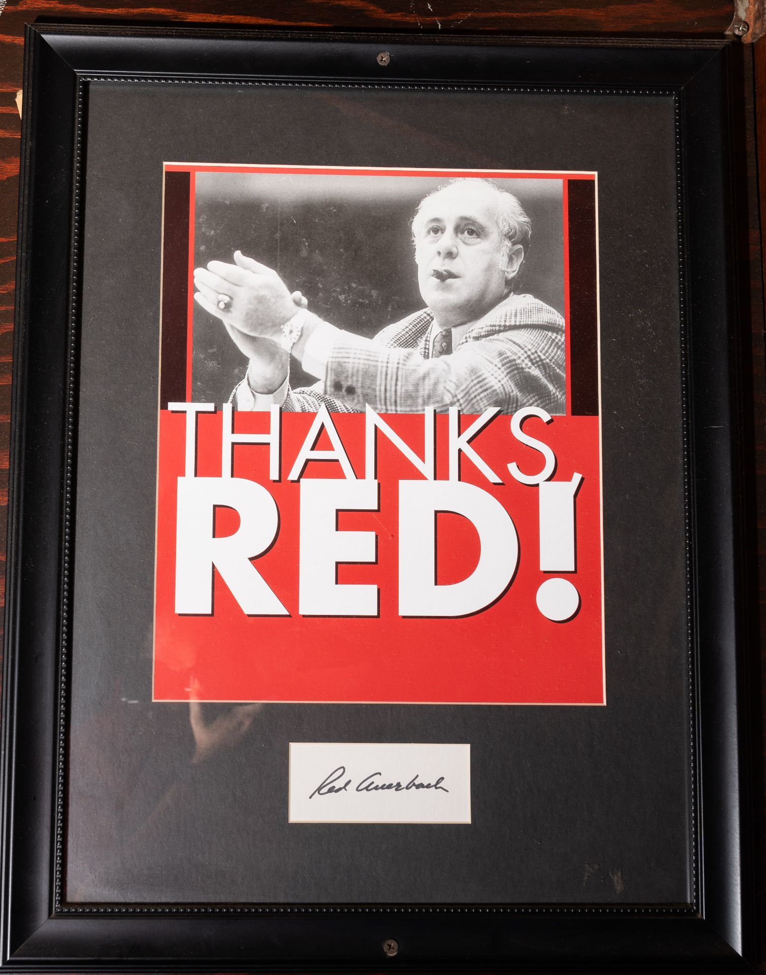 Red Auerbach Wood Framed Photo, Signed "Red Auerbach" , 22"x18"