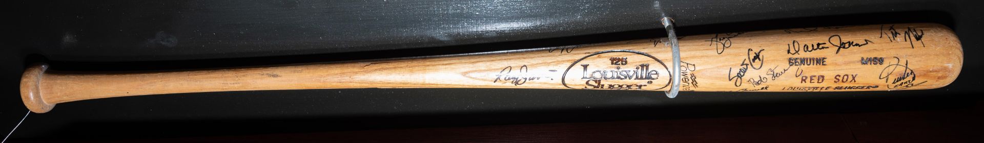 Red Sox Team Bat; Dalton Jones, and assorted , Cracked Louisville Slugger with Mount