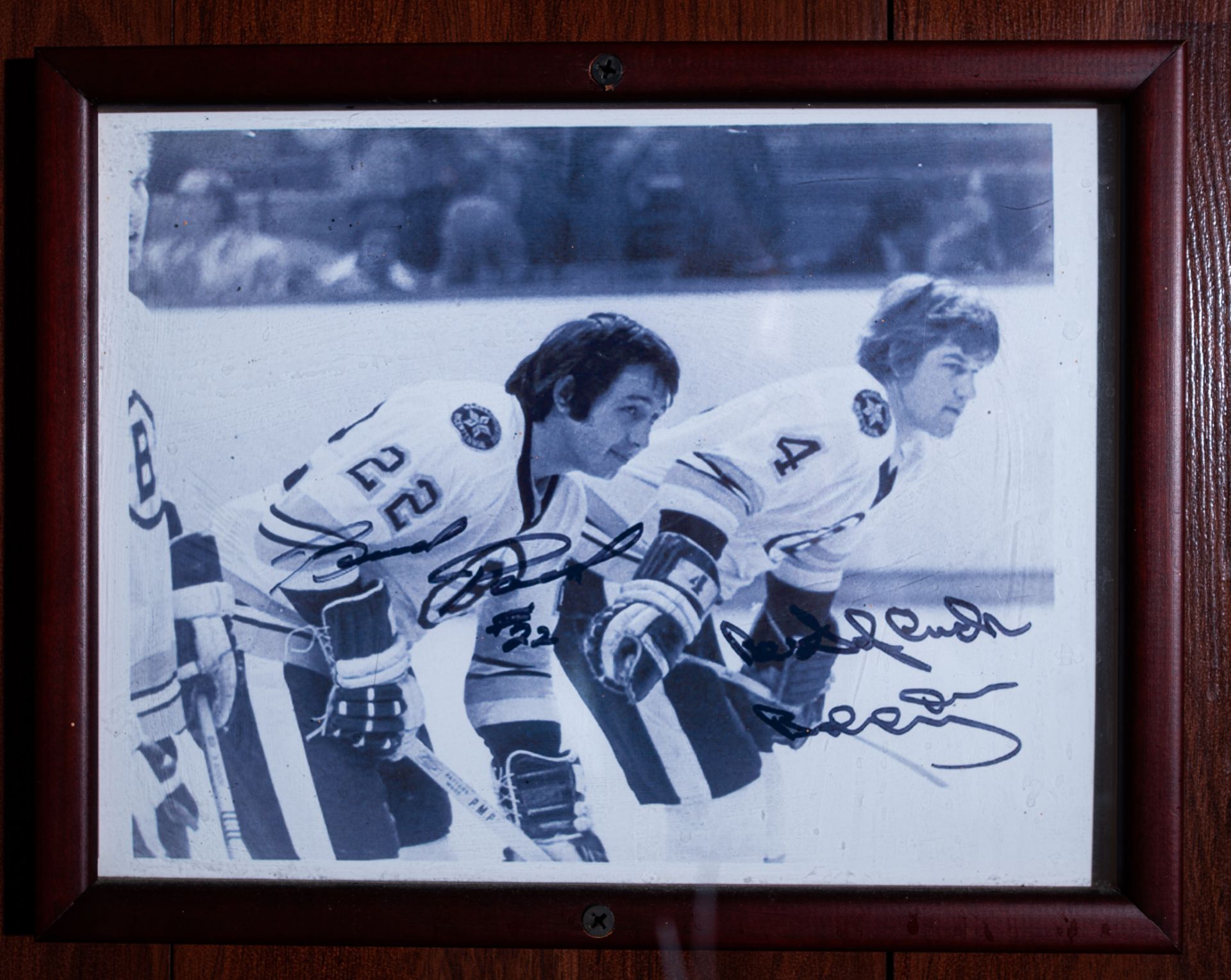 Bobby Orr and Brad Park Wood Framed Photo, Signed "Brad Park #22, Best Of Luck Bobby Orr", 9"x12"