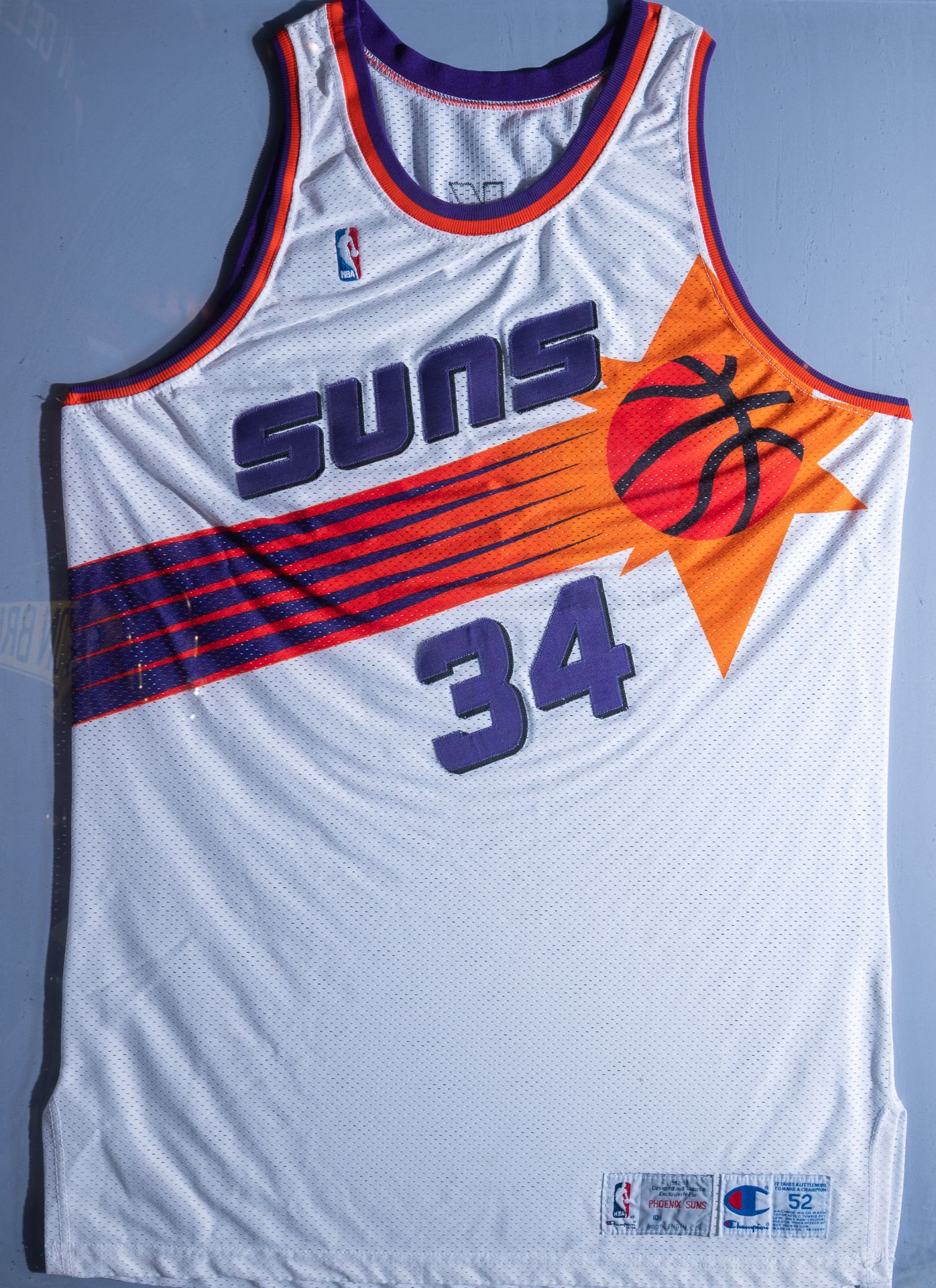 Charles Barkley #34 Suns 1992-93 Game Worn Champion Jersey, Wood Framed, 40"x32"