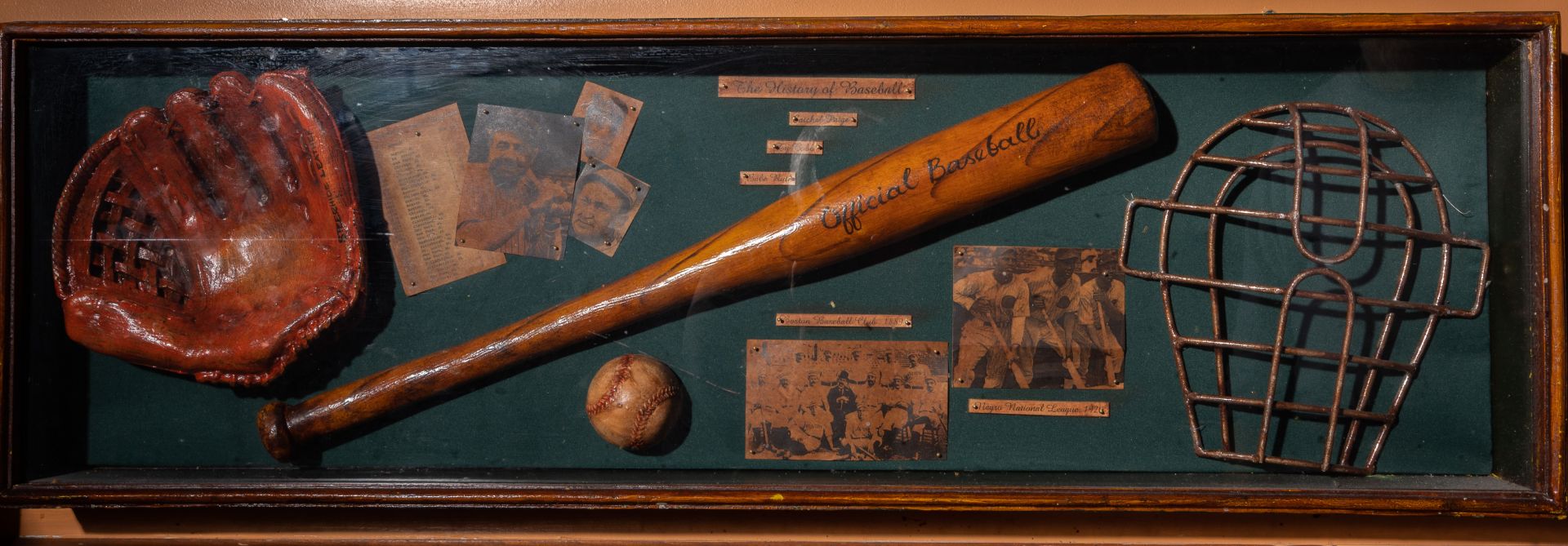 Original Baseball Shadow Box Babe Ruth Ty Cobb Satchel Paige 42