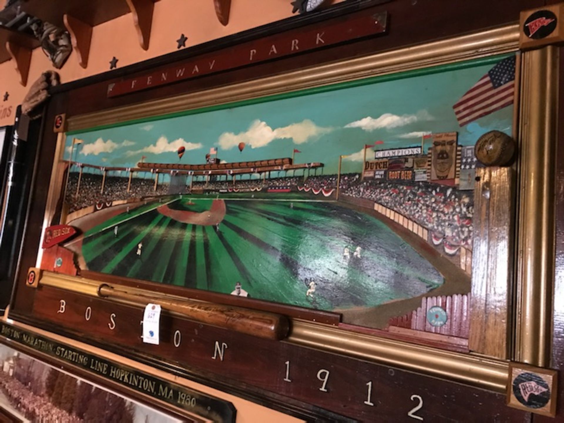 Fenway Park 3D Original Artwork By Tom Lynch 92"x43" w/ Baseball Mitt - Image 3 of 4