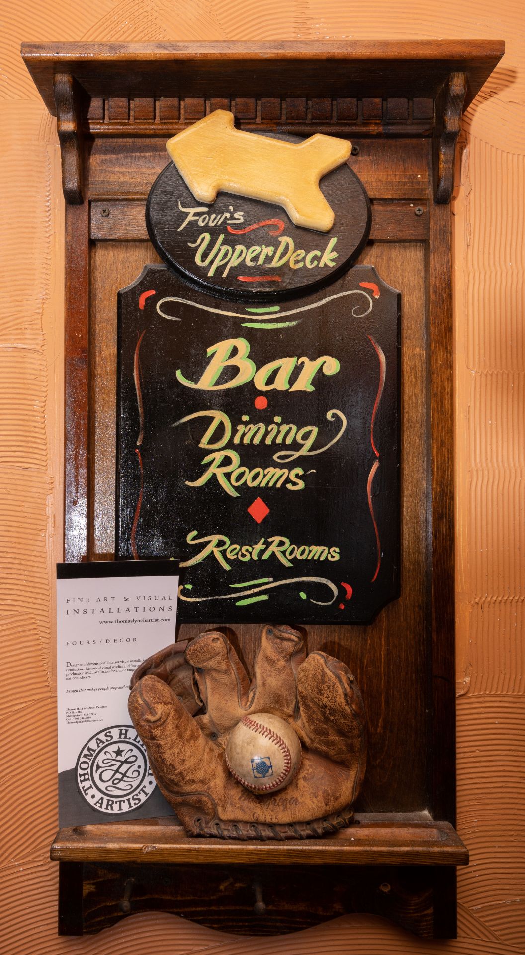 The Fours Upper Deck Sign and Coat Rack All Wood