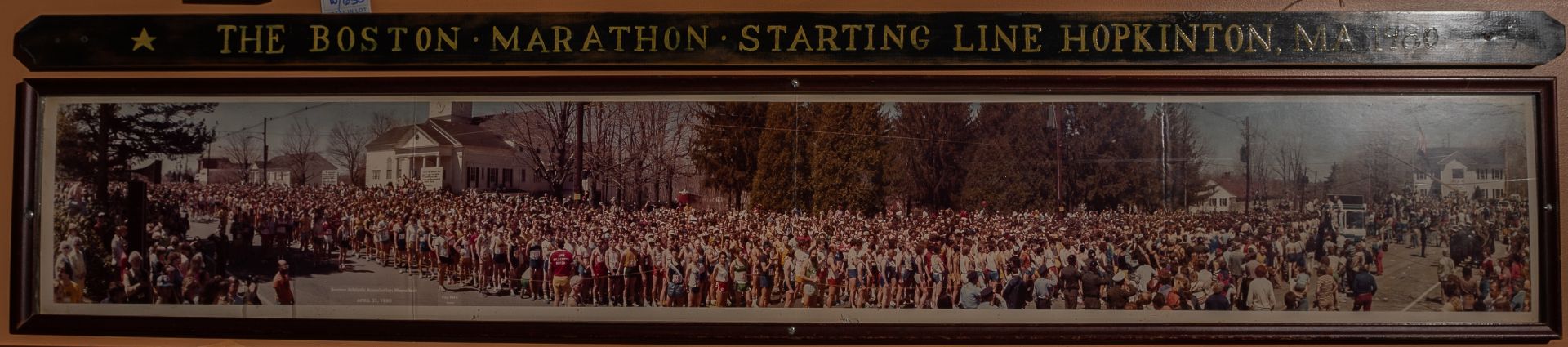 1980 Boston Marathon Start Line Framed Photo w/ Plaque 72"x12"