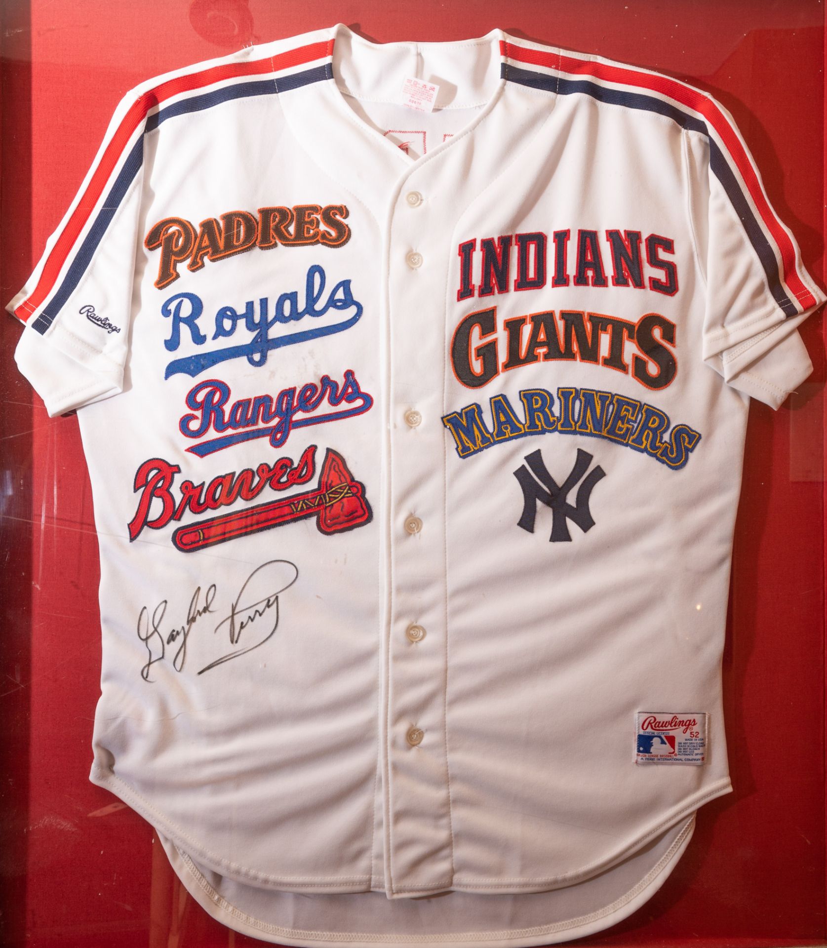 Gaylord Perry Multiple Team Framed Jersey Padres, Royals, Rangers, Braves, Indians, Giants,