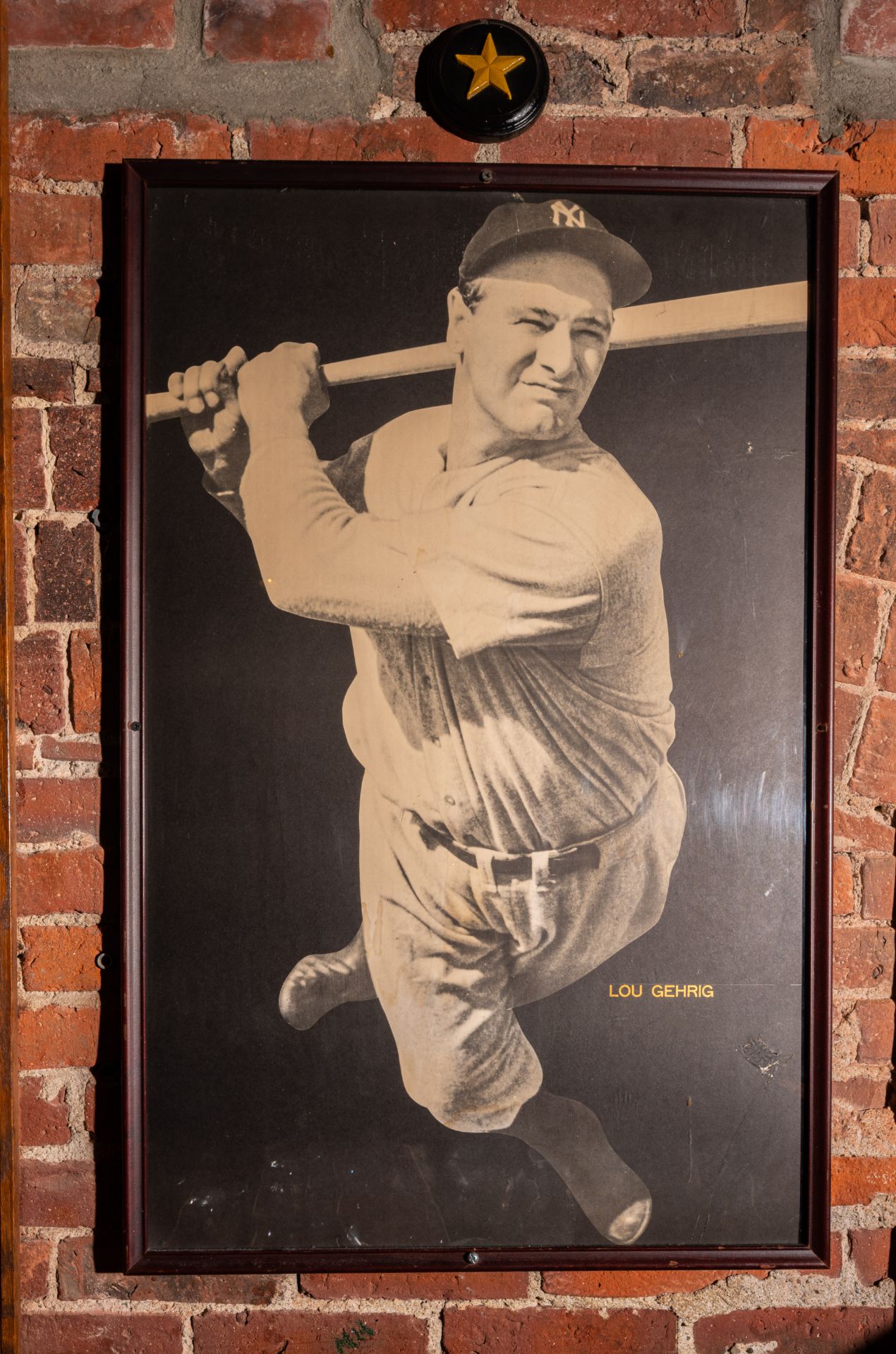 Lou Gehrig Framed Photo 23"x37" w/ Iron Man Bat and Balls Plaque