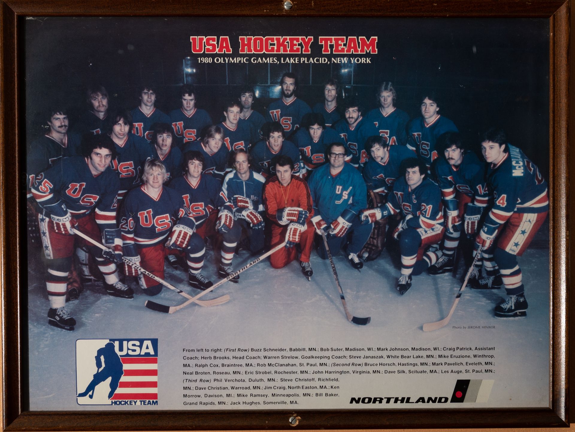 USA 1980 Hockey Team Northland Equipment Ad Framed 23"x17"