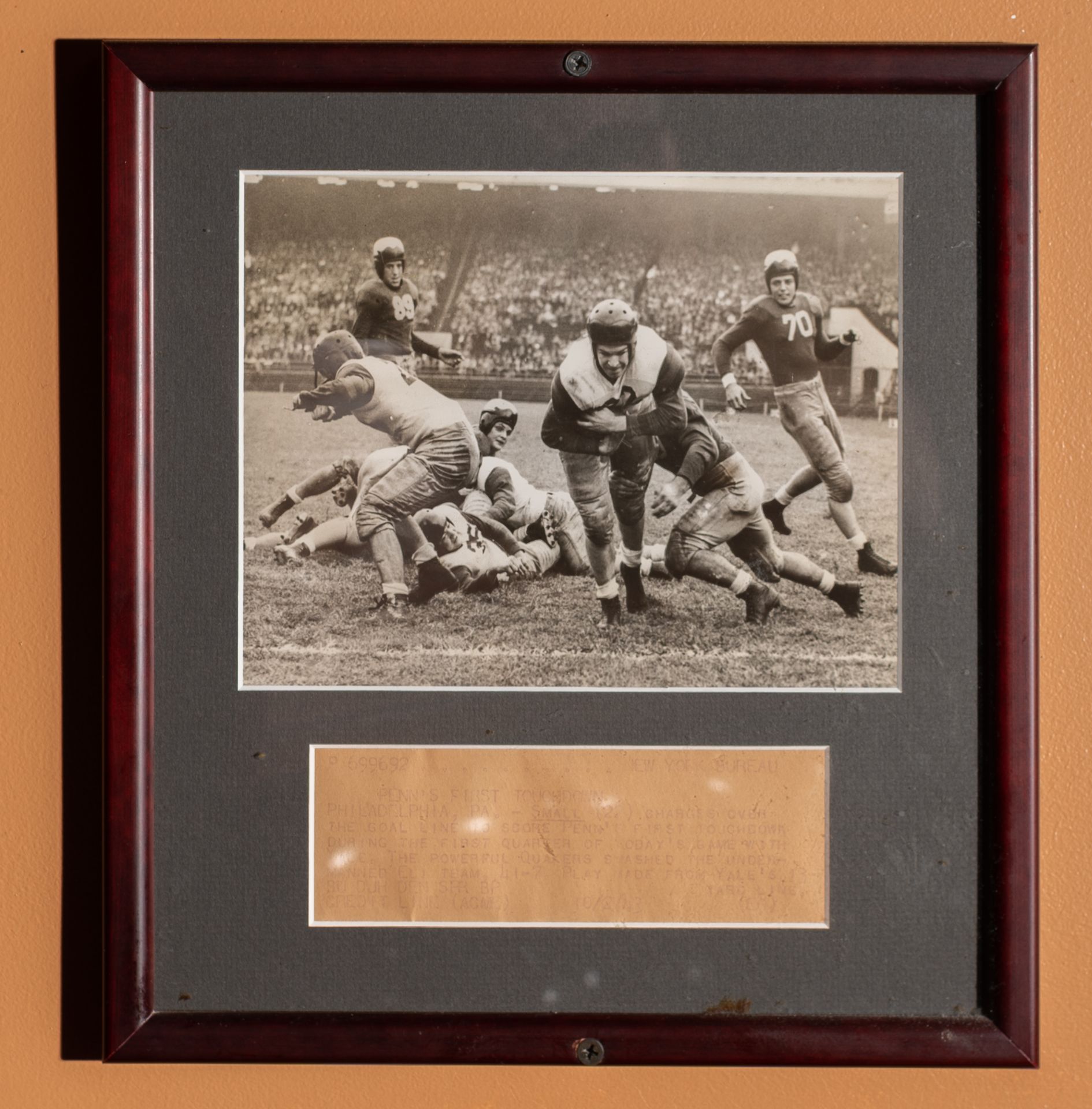 1923 Penn Yale First Touchdown In Game Framed Photo 11.5"x12.5"