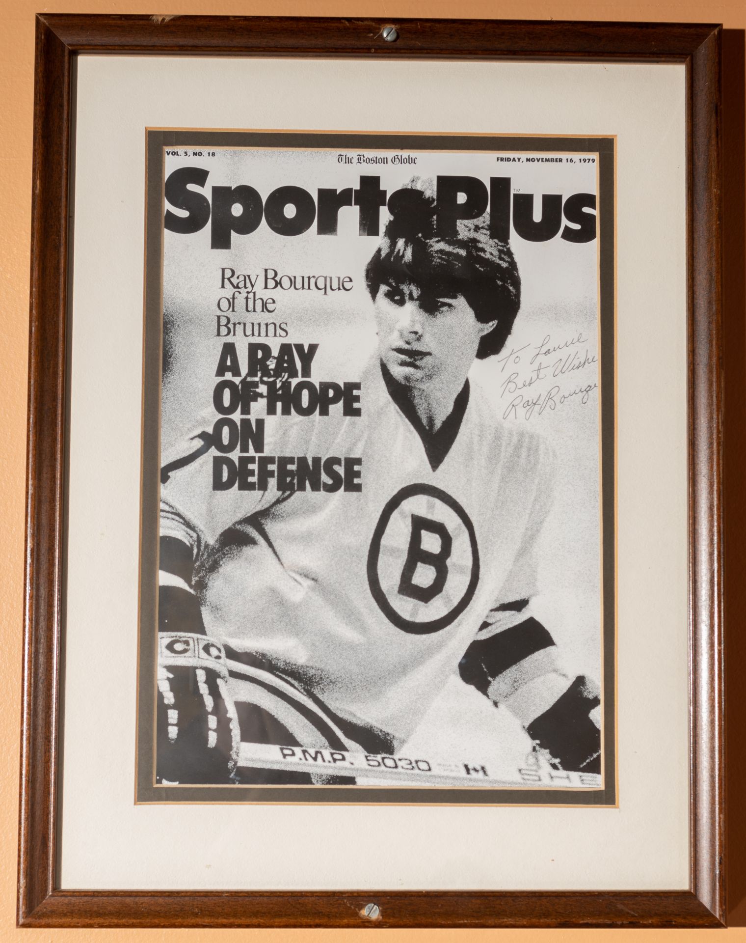 Ray Bourque 1979 Sports Plus Cover Framed Photo Reproduction Signed "To Louis Best Wished Ray