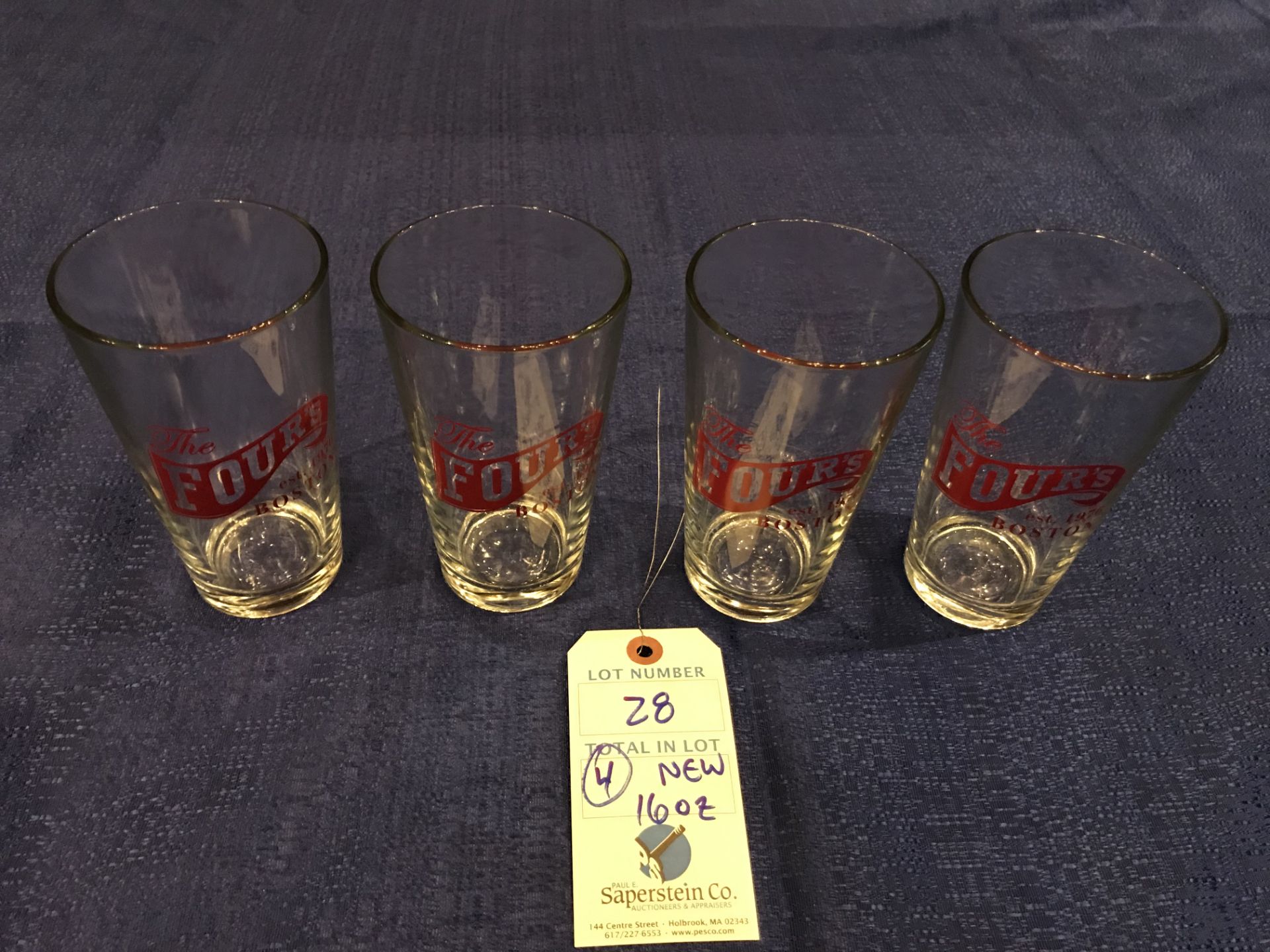 (4) New 16oz The Fours Boston Beer Glasses