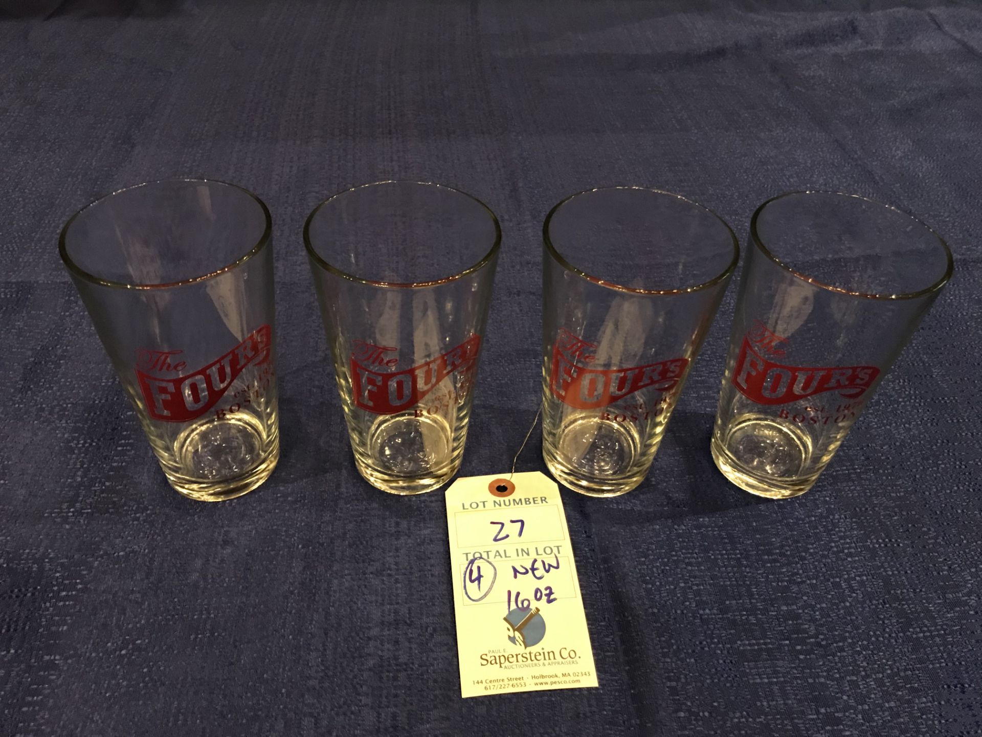 (4) New 16oz The Fours Boston Beer Glasses