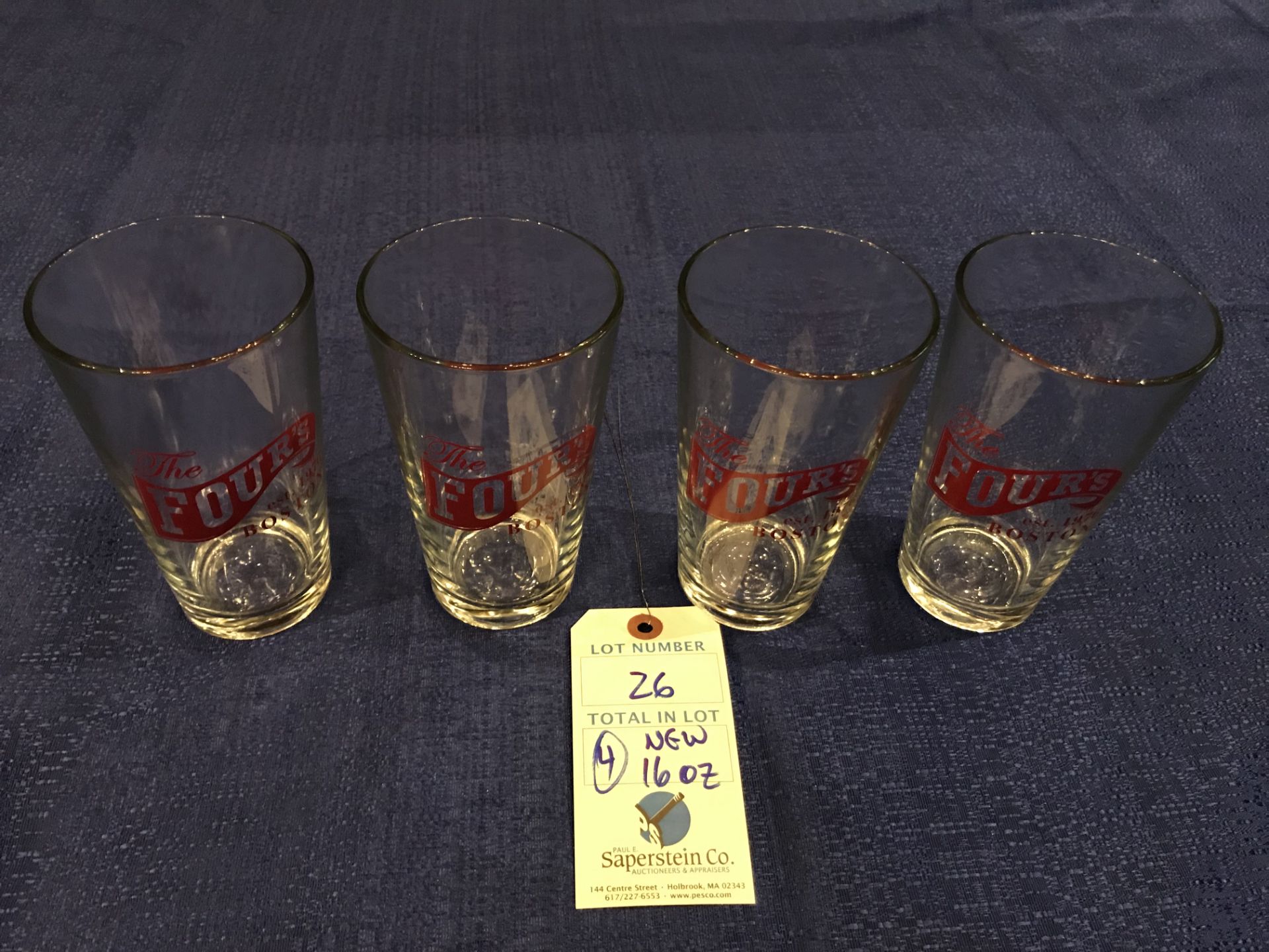 (4) New 16oz The Fours Boston Beer Glasses