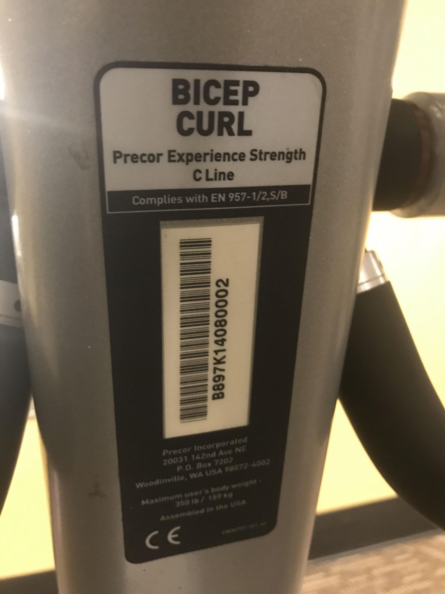 Precor C Line Bicep Curl #BA97K14080002 w/160 Lb. Capacity Weight Stack & Adjustable Height Seat ( - Image 4 of 4